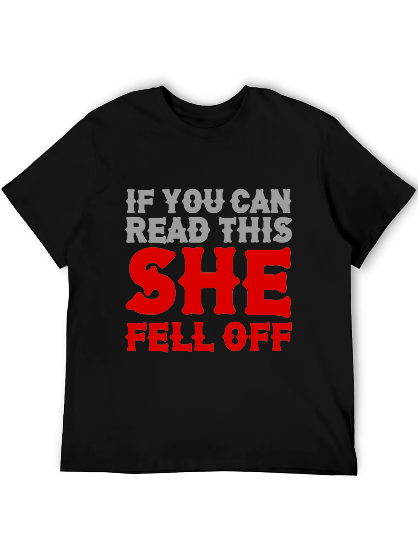 Black Humorous 'She Fell Off' Graphic T-Shirt view 5