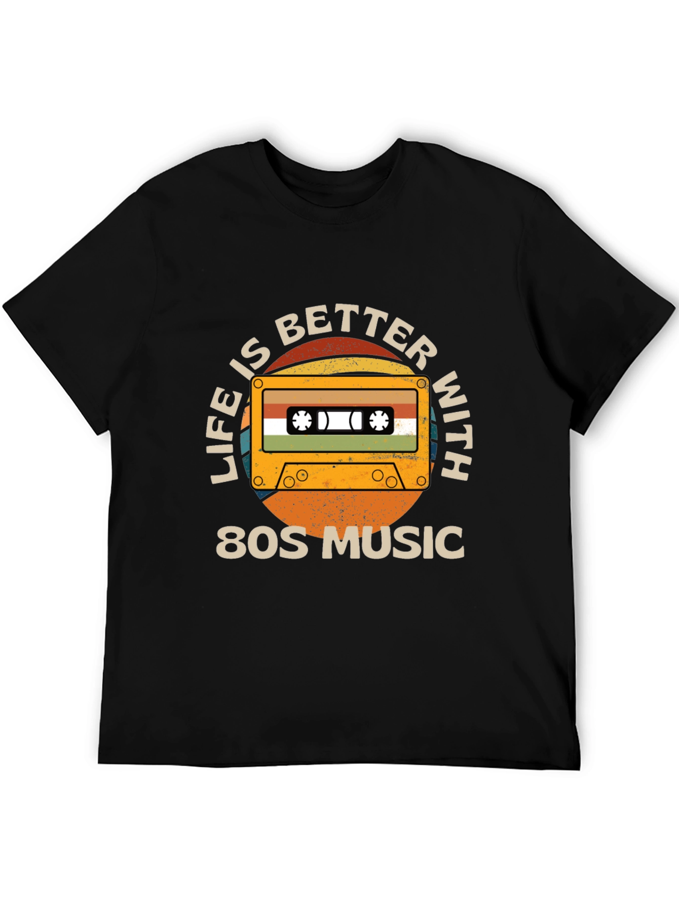 Black Retro 80s Music Cassette Graphic Tee view 5