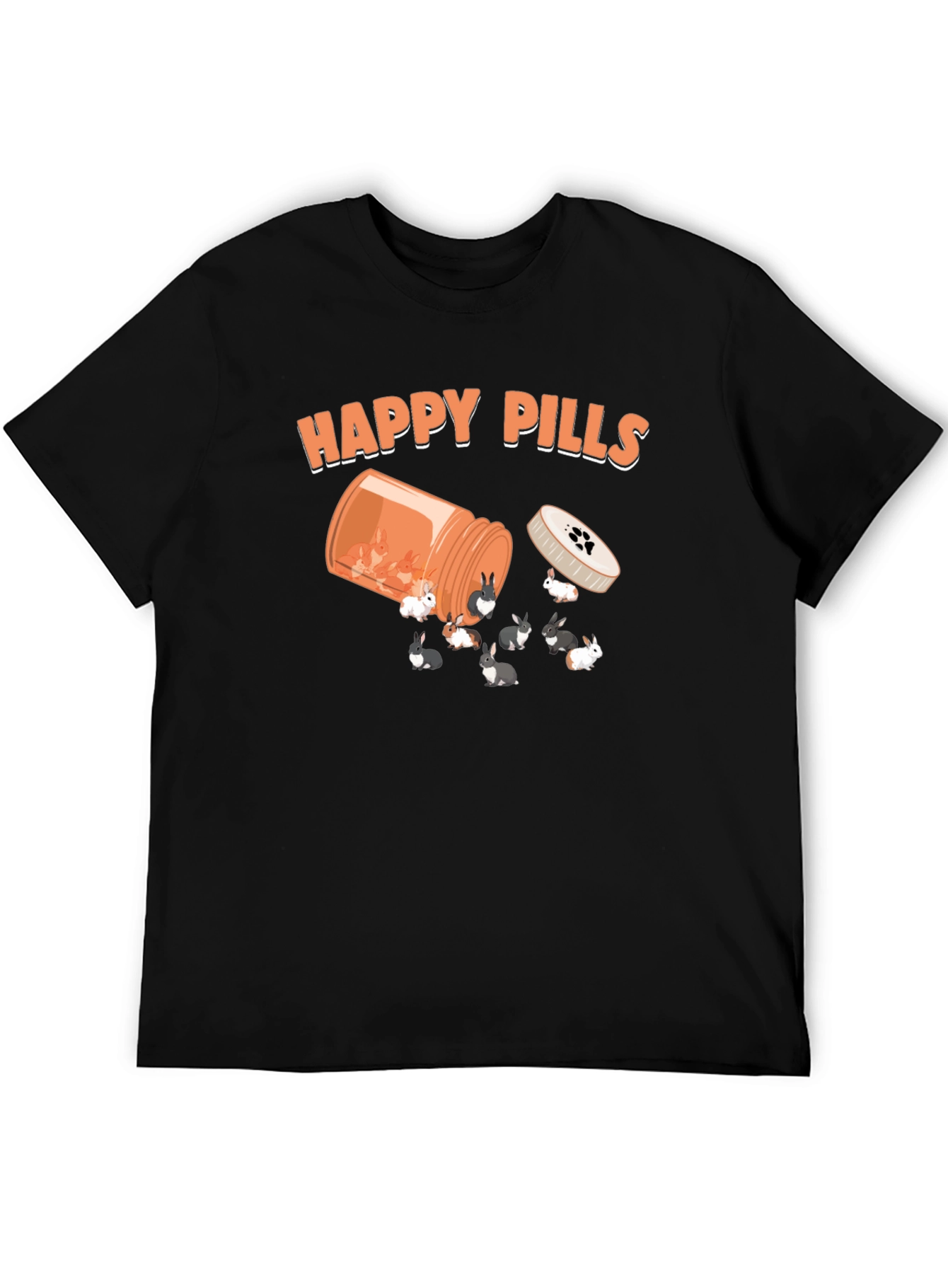 Black Happy Pills Bunny T-Shirt, Novelty Graphic Tee view 5