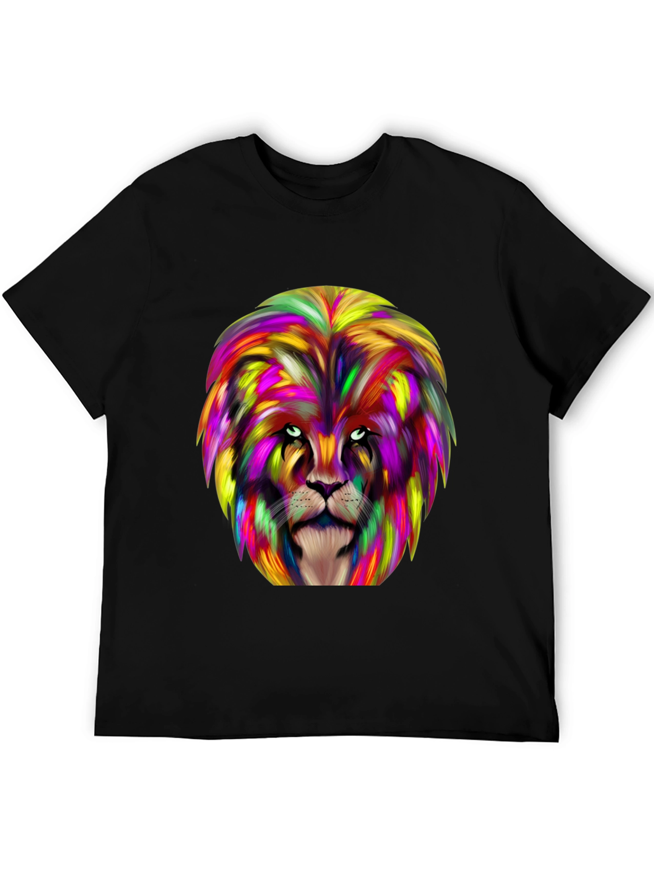 Black Colorful Lion Graphic Black T-Shirt view 5