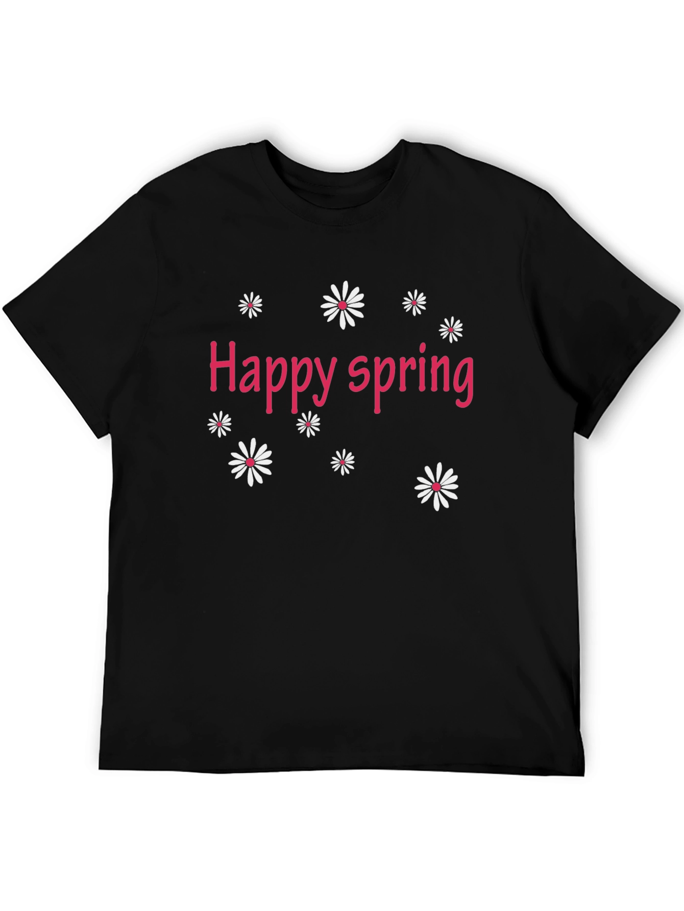 Black Happy Spring Black T-Shirt - Floral Design view 5
