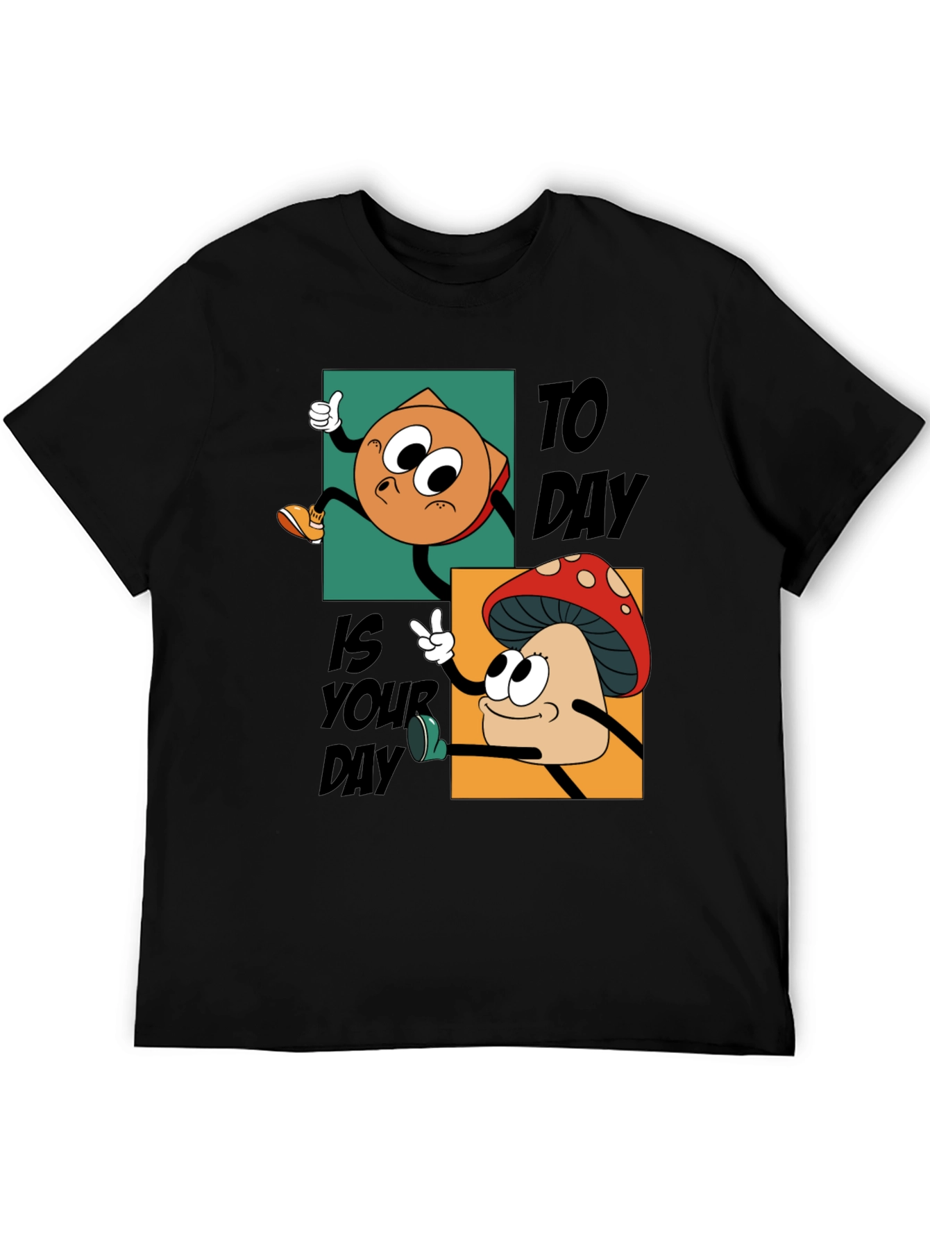 Black Cartoon Mushroom & Chip T-Shirt - Today Is Your Day! view 5