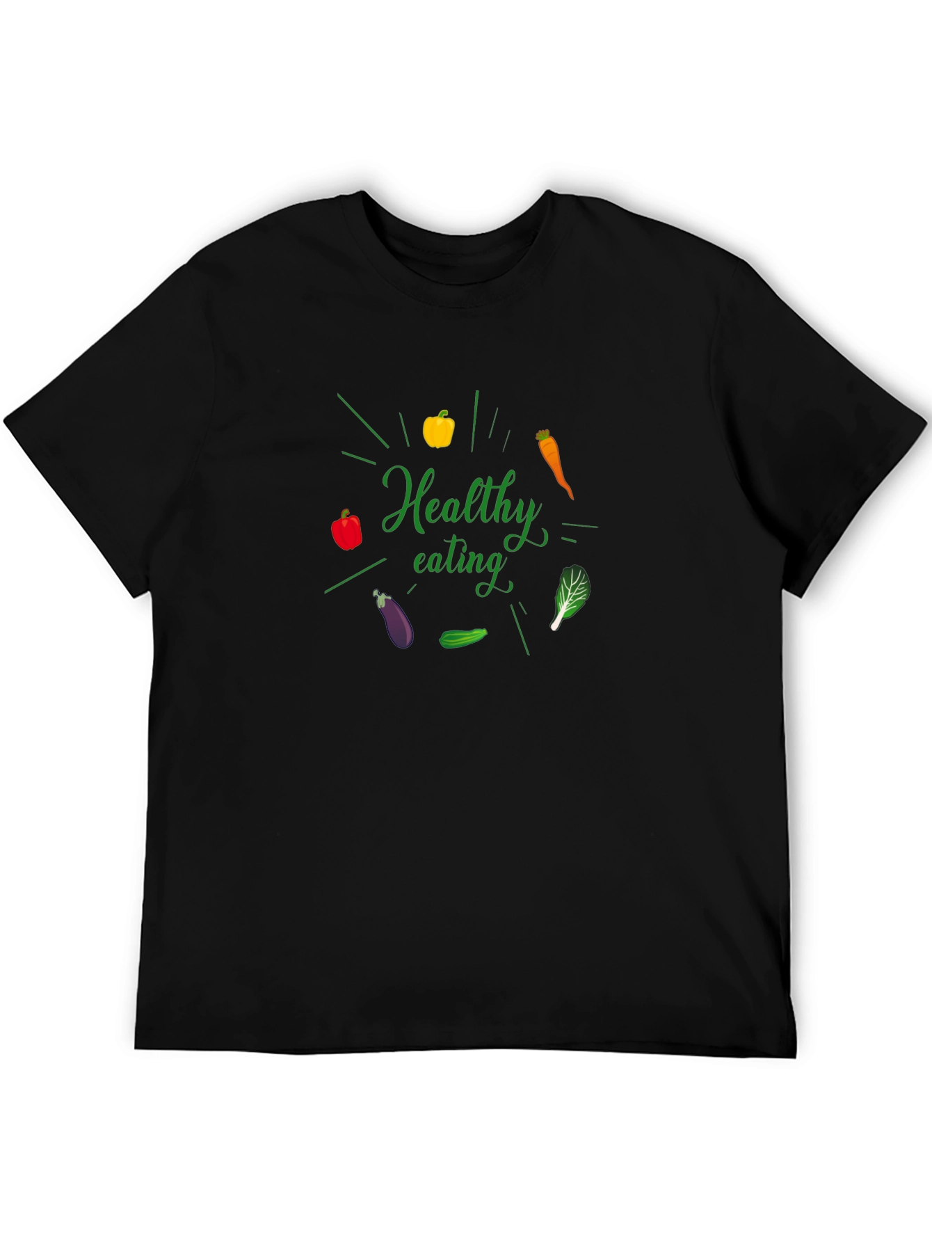 Black Healthy Eating T-Shirt - Eat Your Veggies! view 5