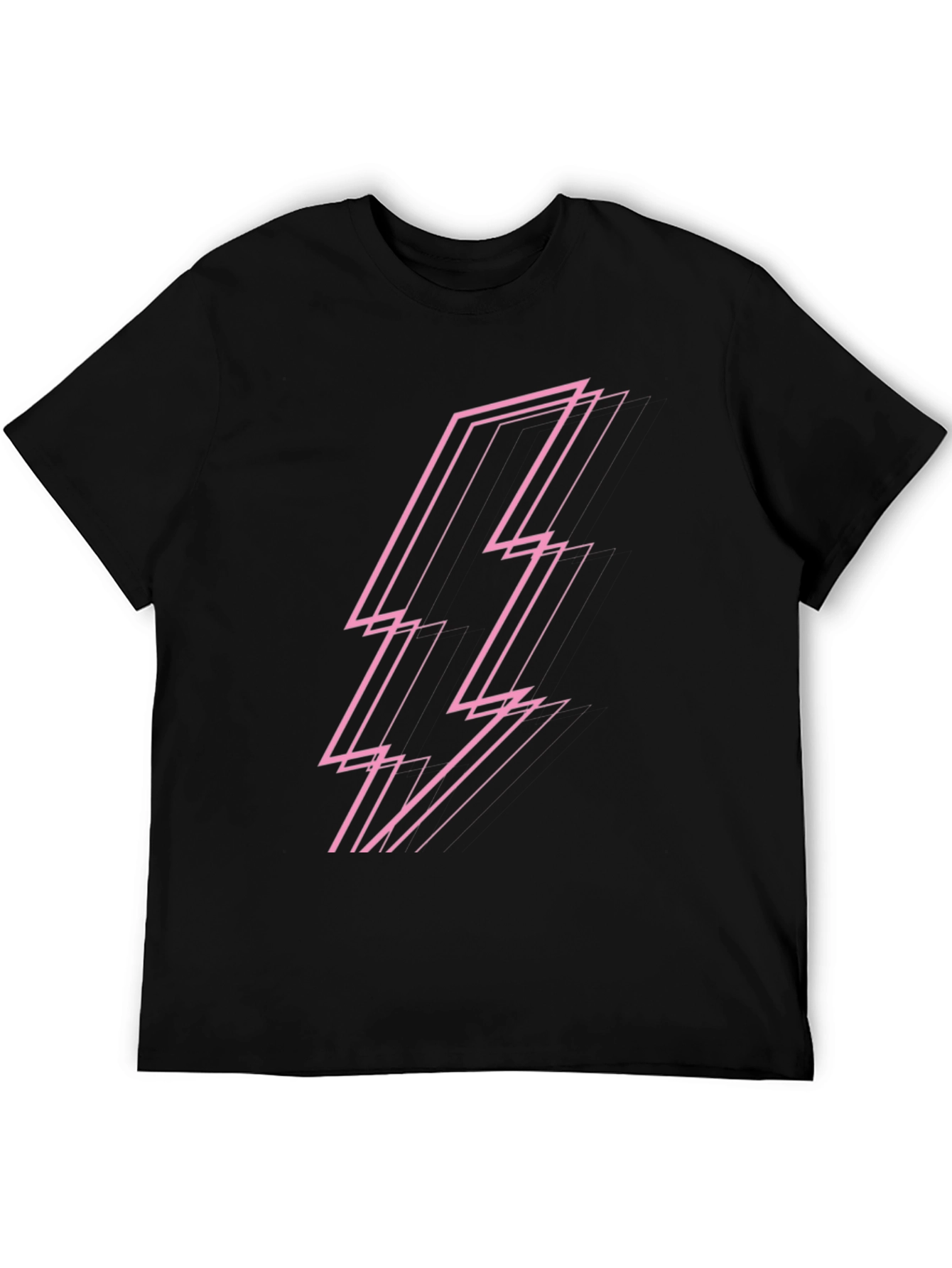 Black Modern Pink Lightning Bolt Graphic Black T-Shirt view 5