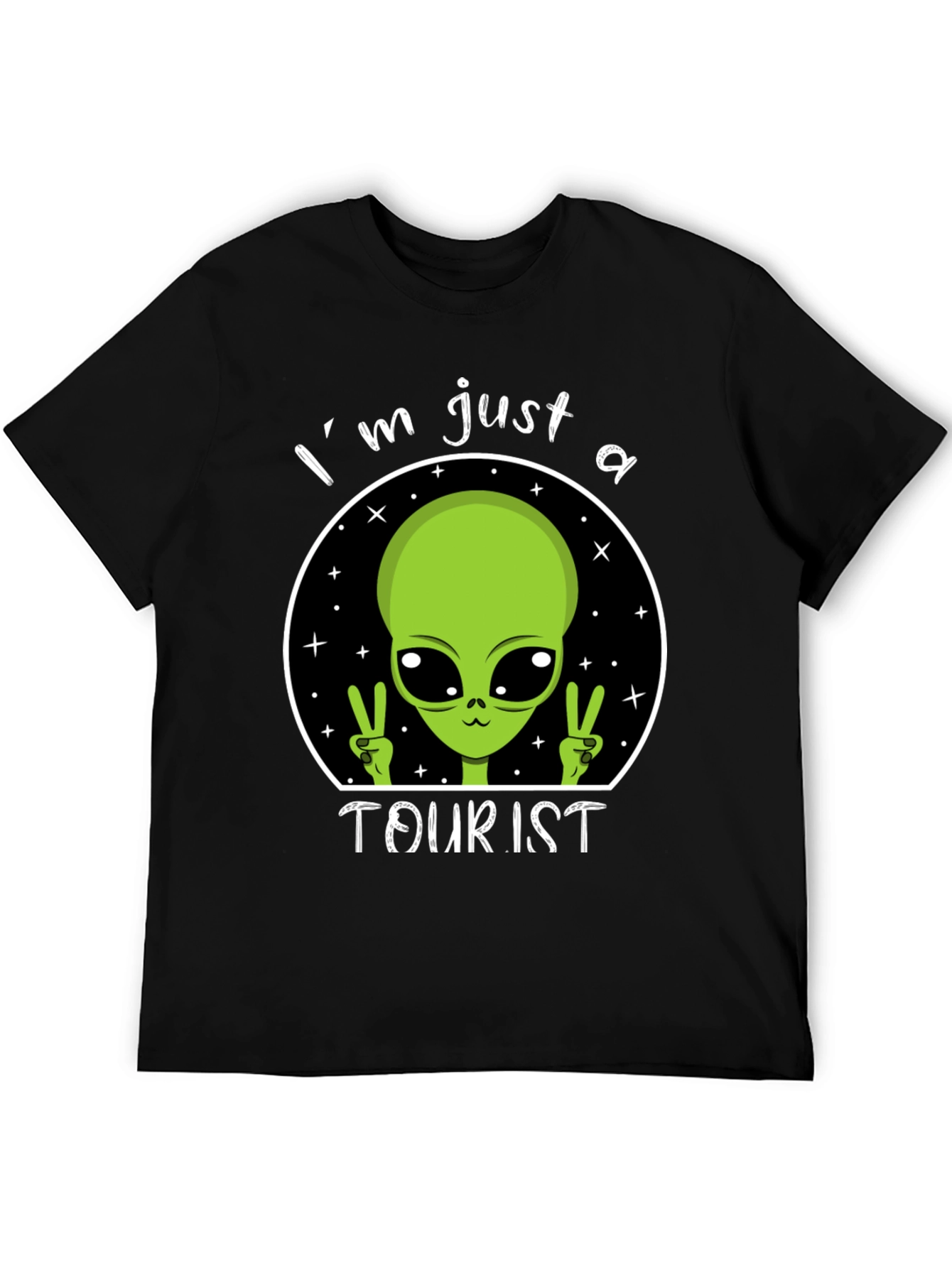 Black I'm Just A Tourist Alien T-Shirt - Outer Space Humor Tee view 5