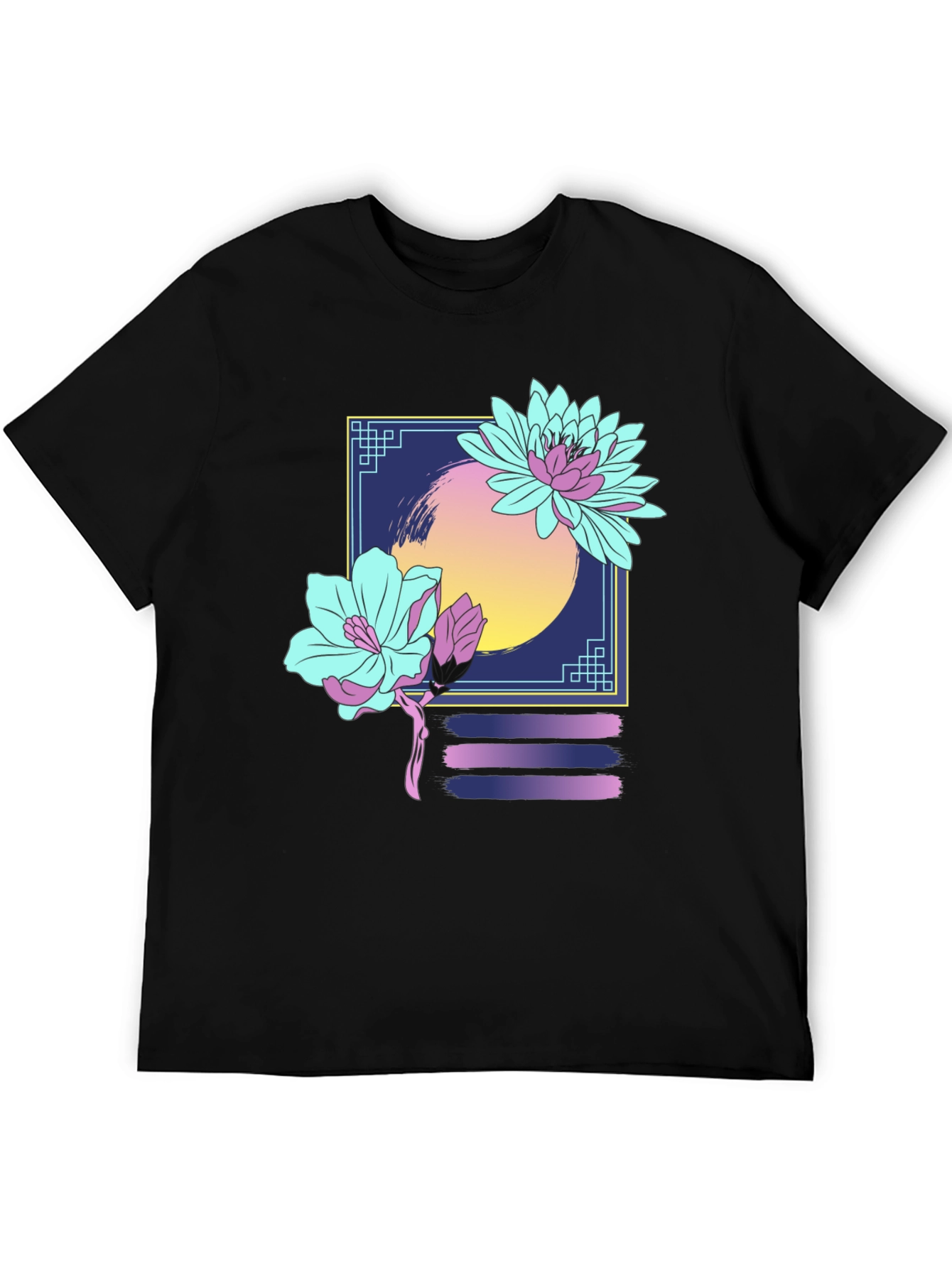 Black Floral Graphic T-Shirt - Retro Aesthetic Design view 5