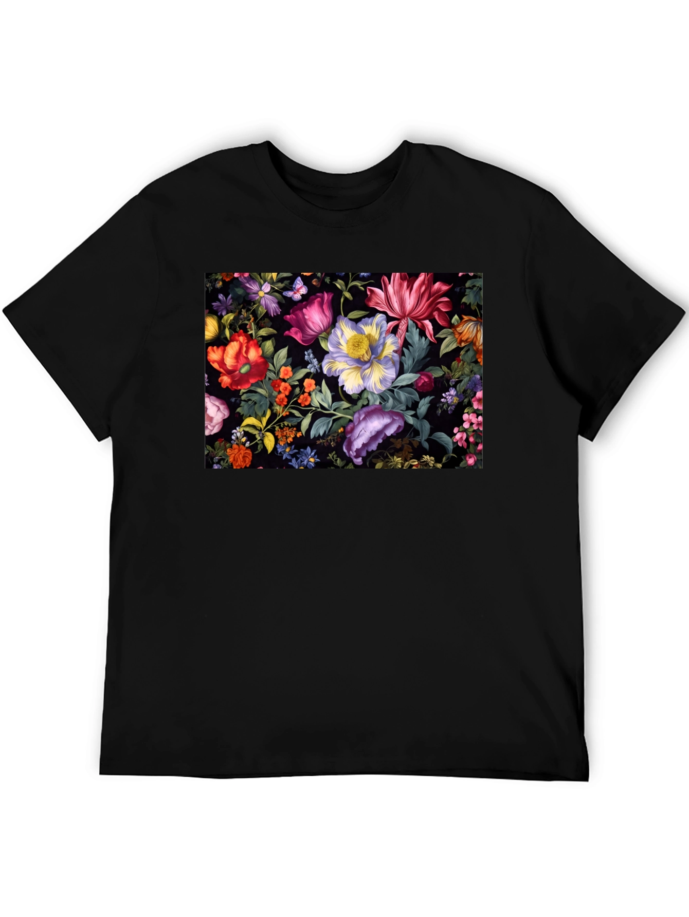Black Floral Print Black T-Shirt view 5