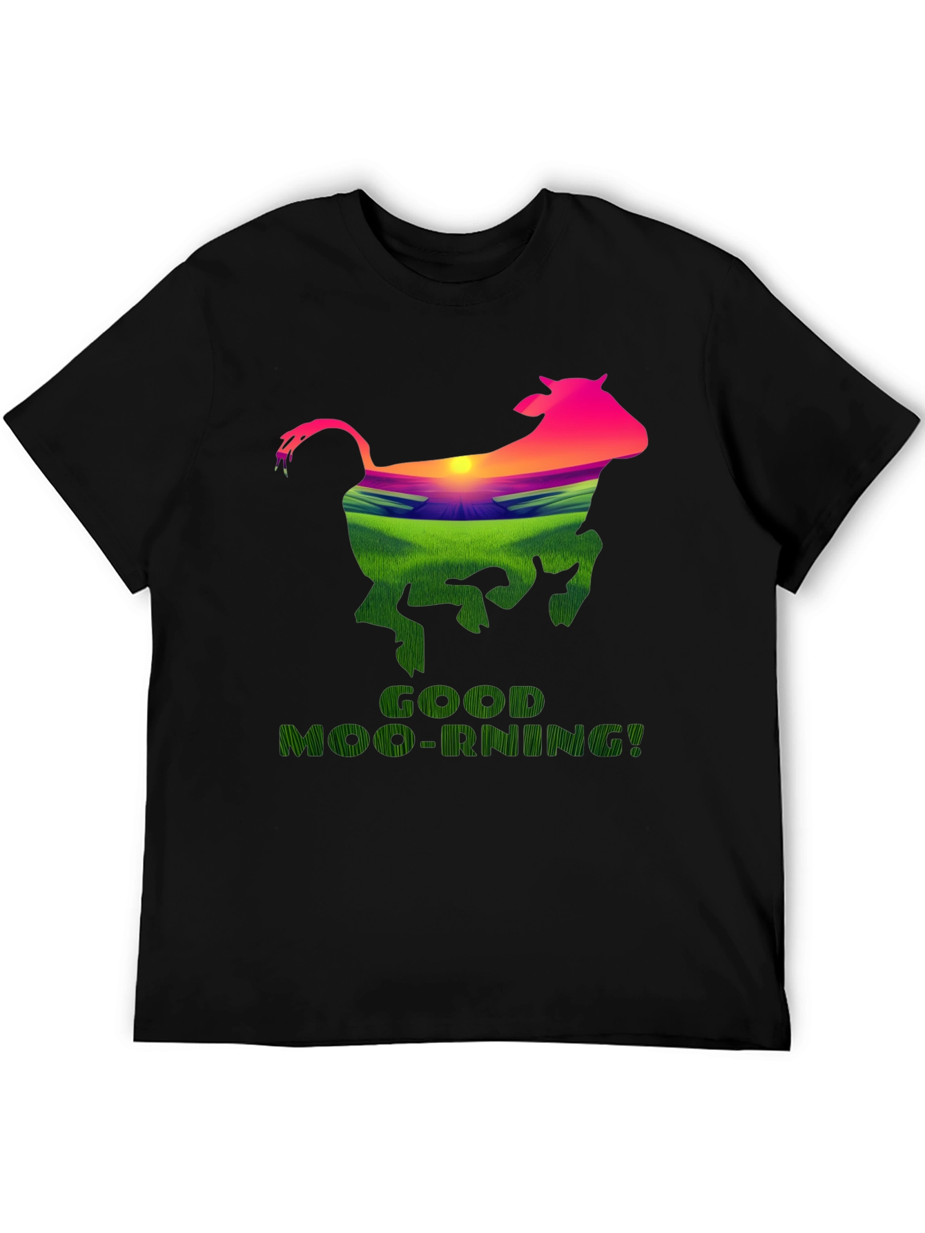Black Good Moo-Rning Cow Graphic Tee - Farm Fresh Humor! view 5