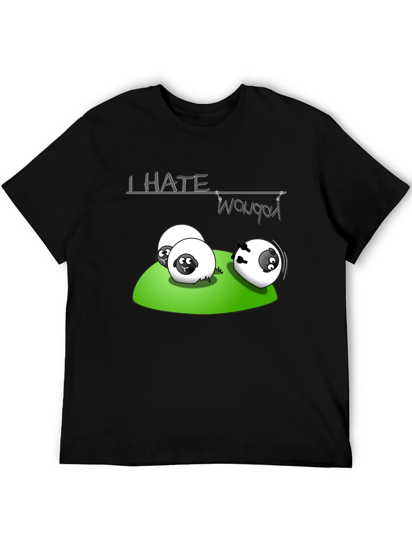 Black I Hate Woobots Funny Sheep Cartoon Black T-Shirt view 5