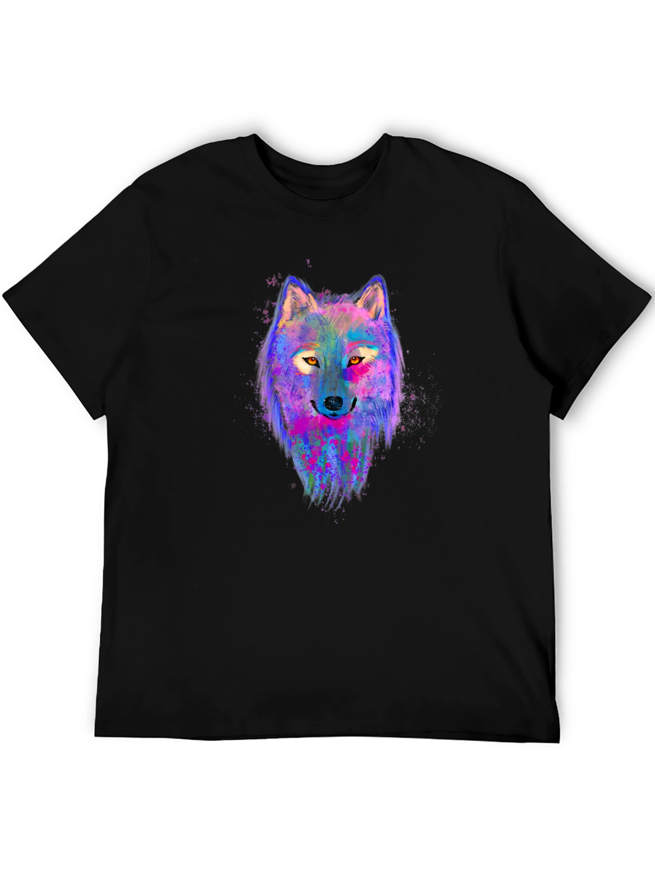Black Vibrant Wolf Graphic Tee - Men's Black T-Shirt view 5