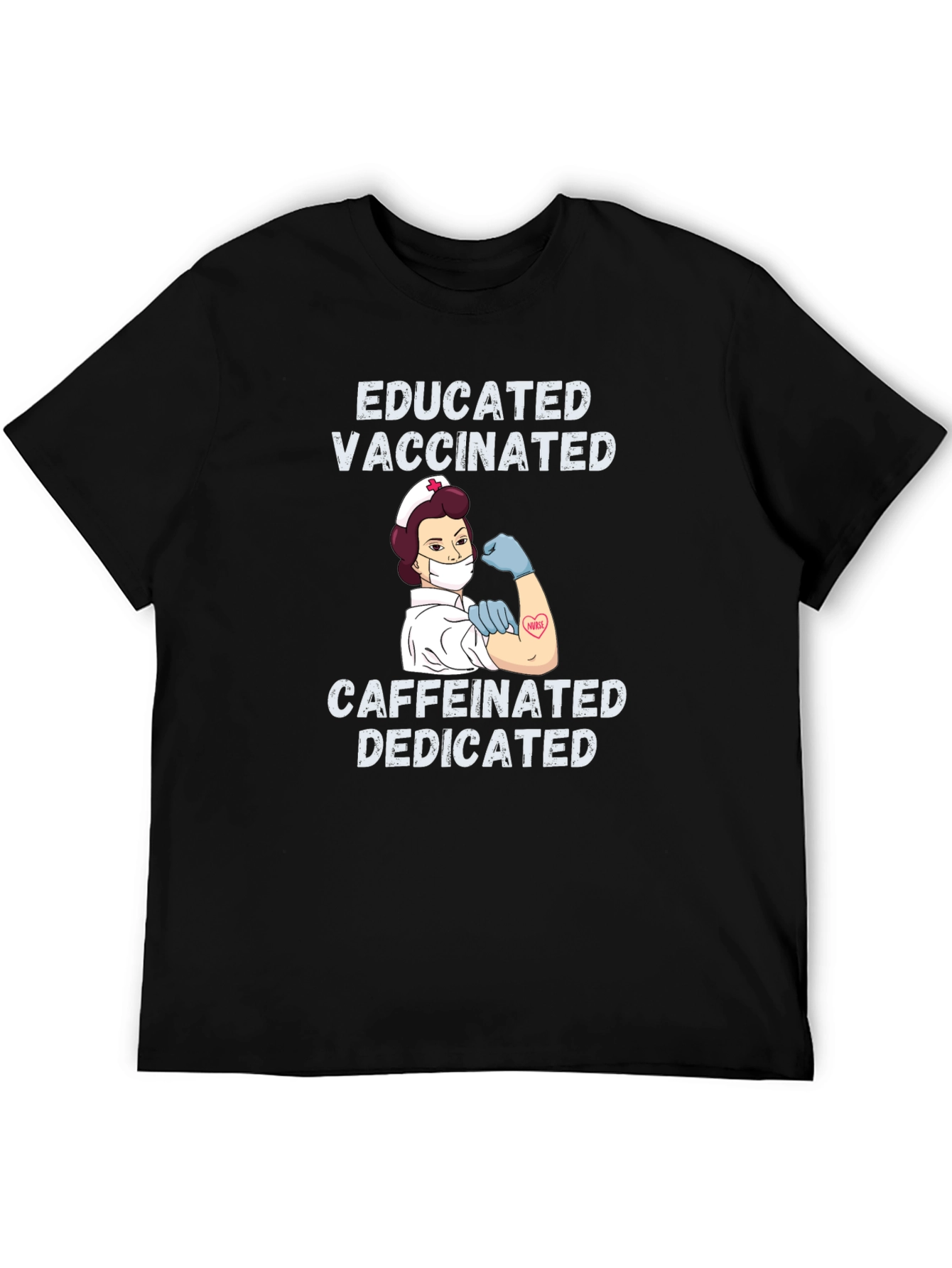 Black Educated Vaccinated Caffeinated Dedicated Nurse T-Shirt view 5