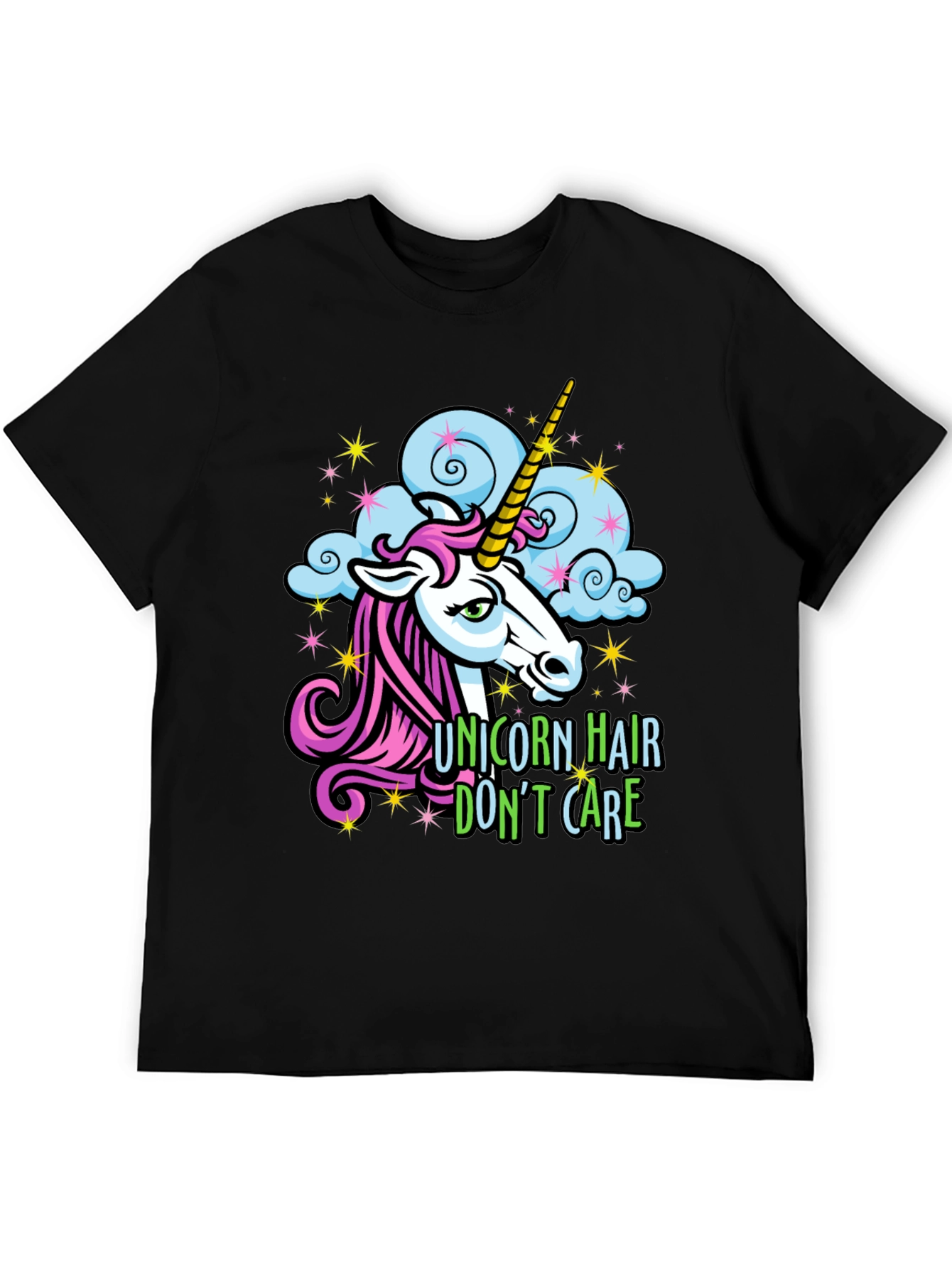 Black Unicorn Hair Don't Care Tee - Funny Graphic T-Shirt view 5
