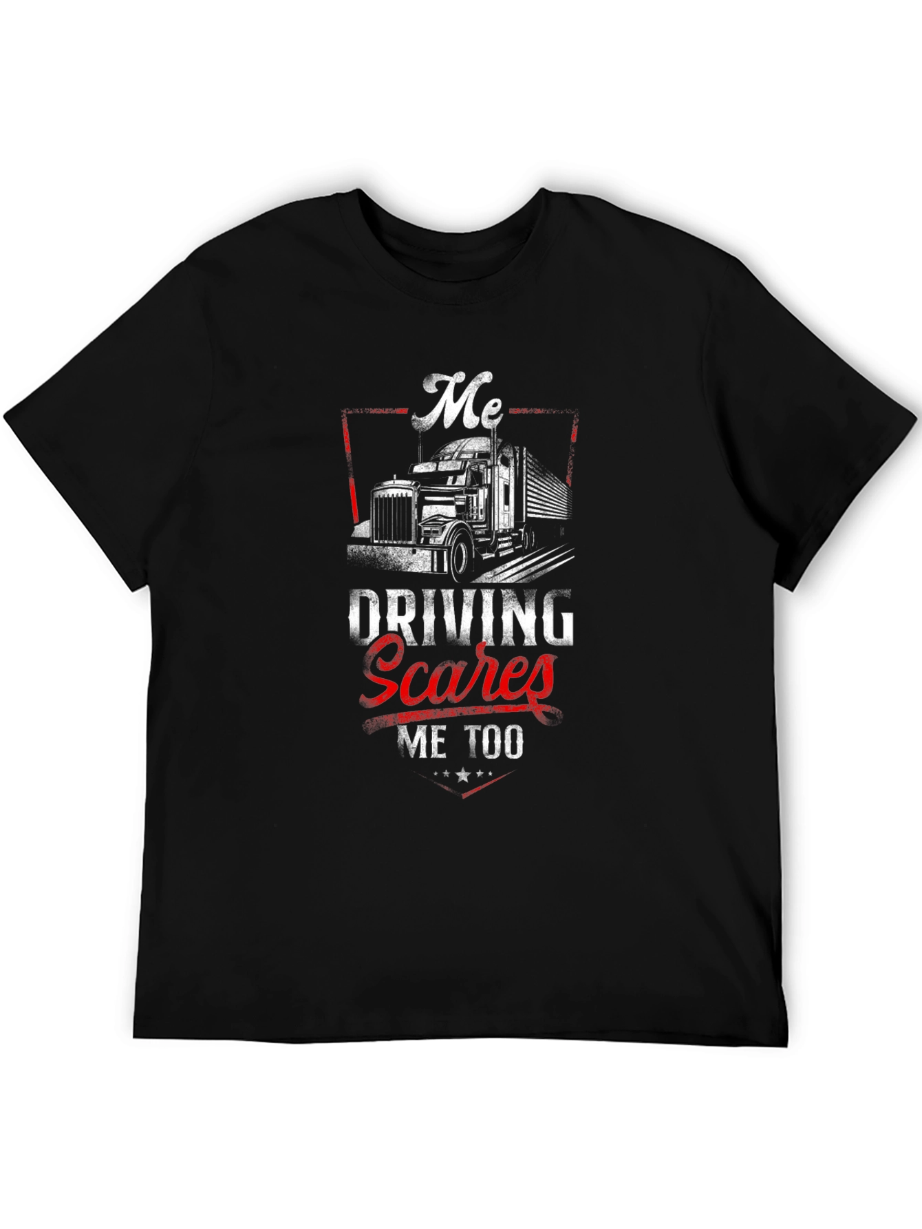 Black Me Driving Scares Me Too Trucker T-Shirt view 5