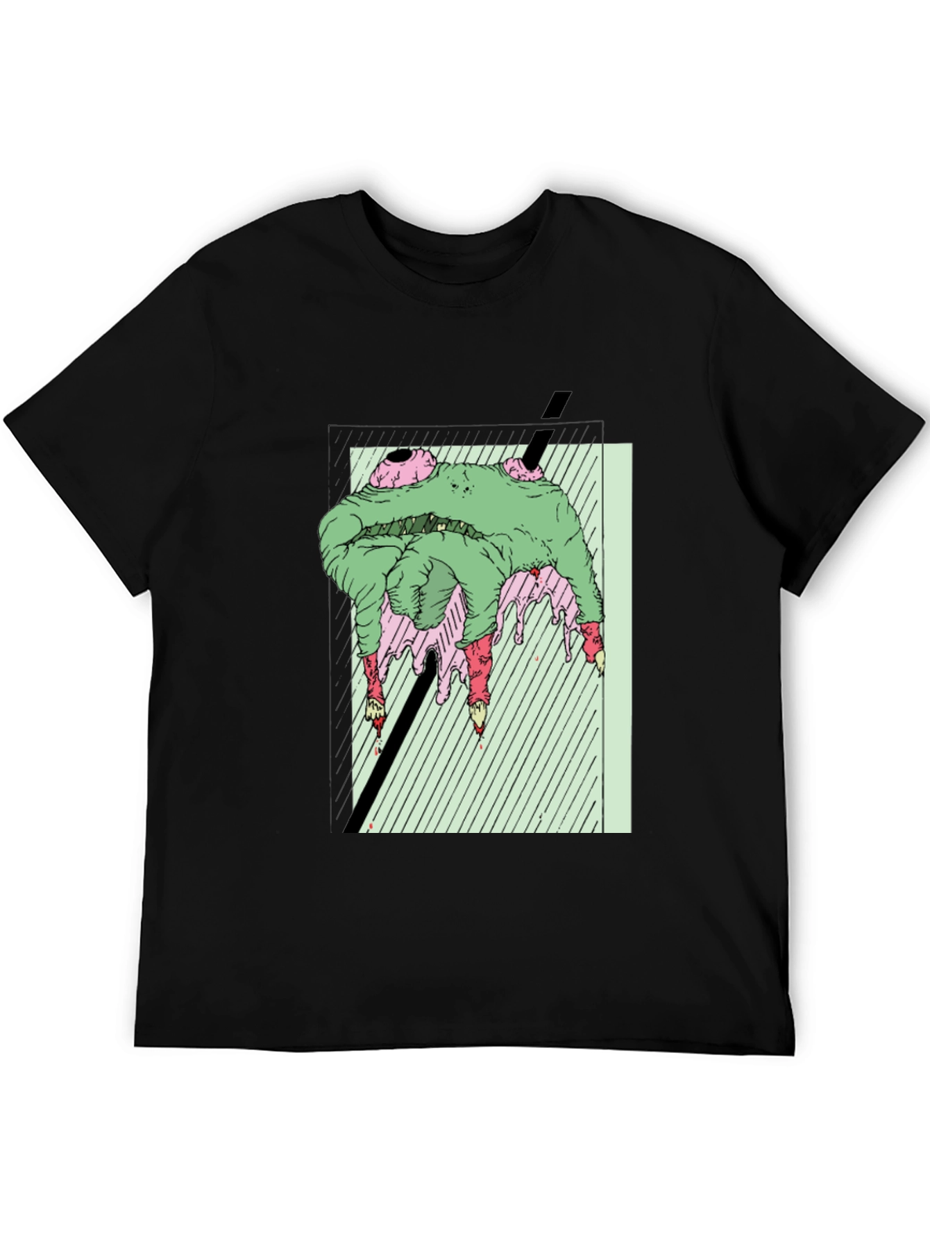 Black Green Horror Graphic Tee - Unique Graphic T-Shirt view 5