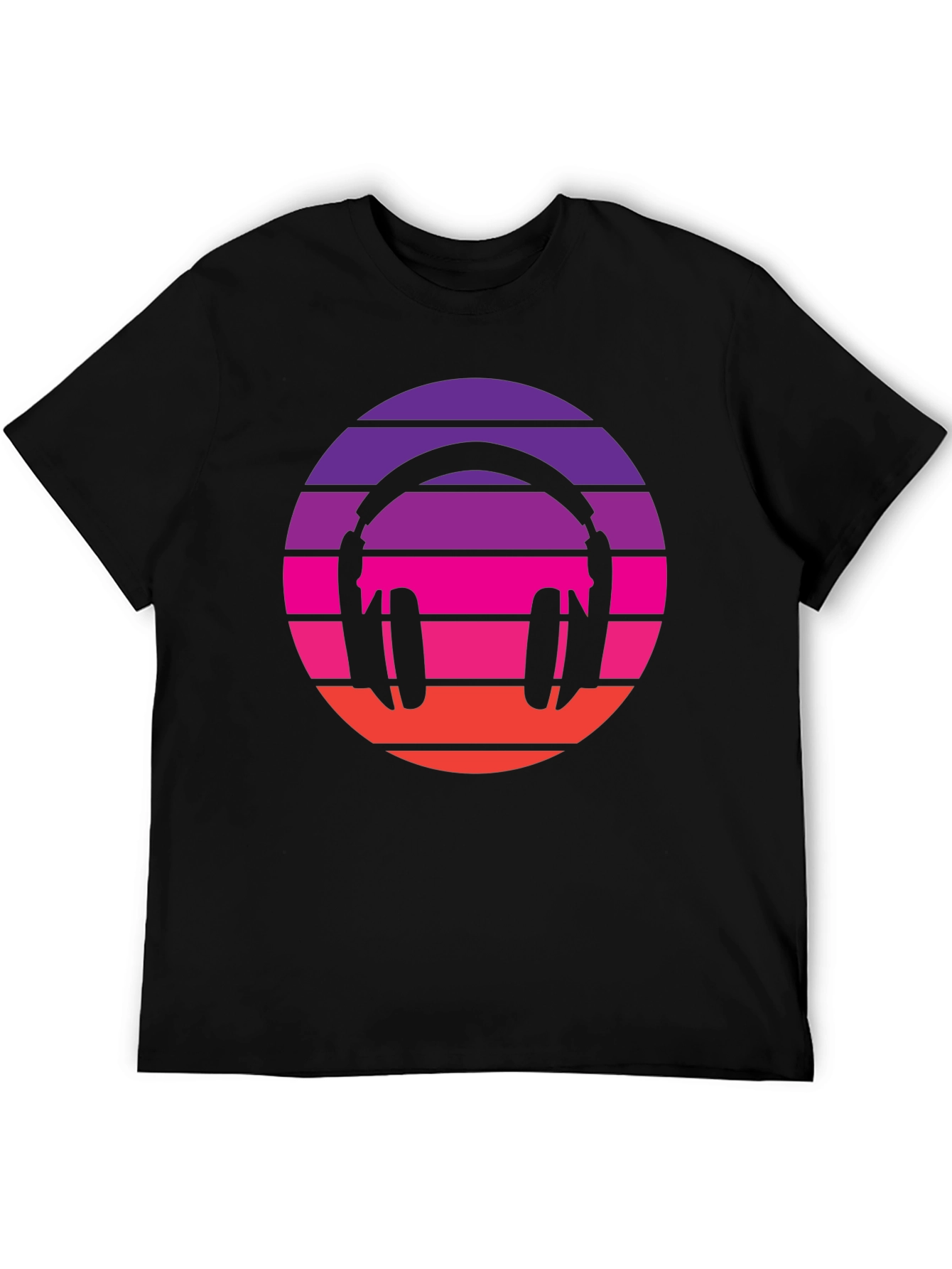 Black Retro Headphones T-Shirt - Vintage Music Vibes view 5