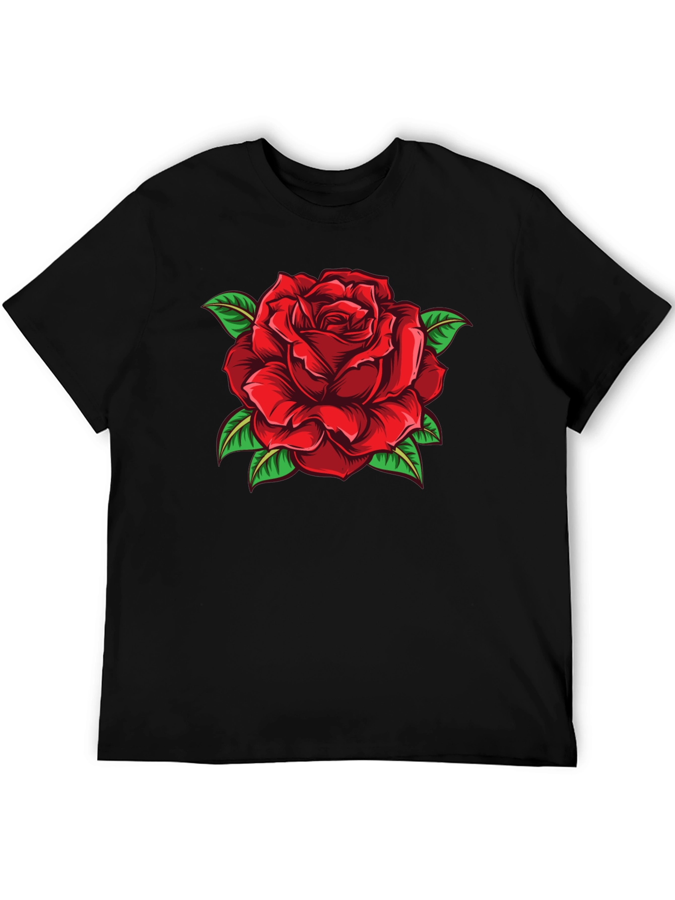 Black Red Rose Graphic Print Black T-Shirt view 5