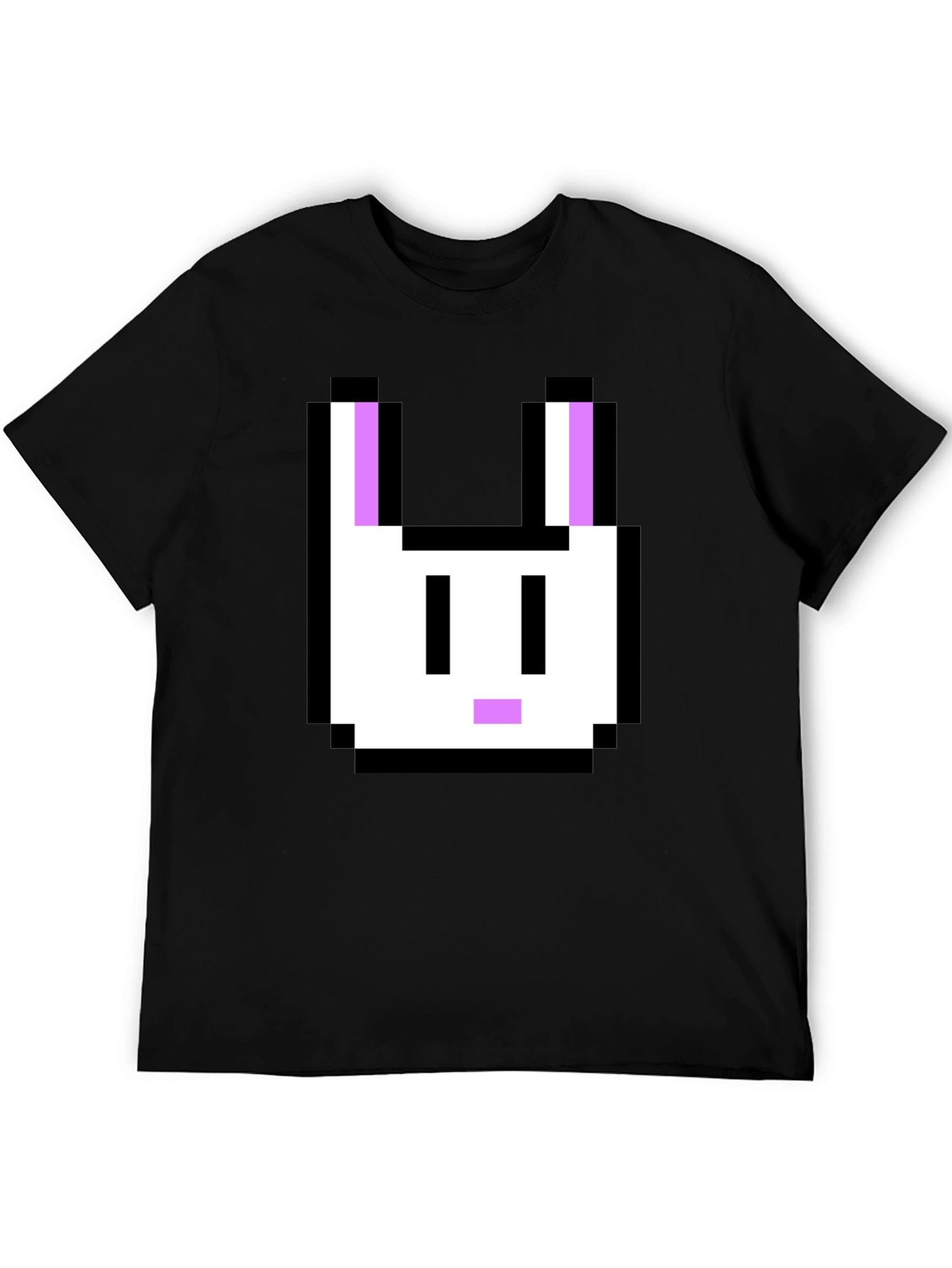 Black Pixel Bunny Graphic Tee - Black Cotton T-Shirt view 5