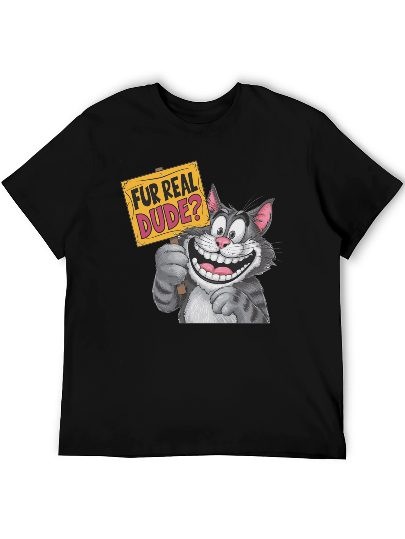 Black Fur Real Dude? Graphic Print Black T-Shirt view 5