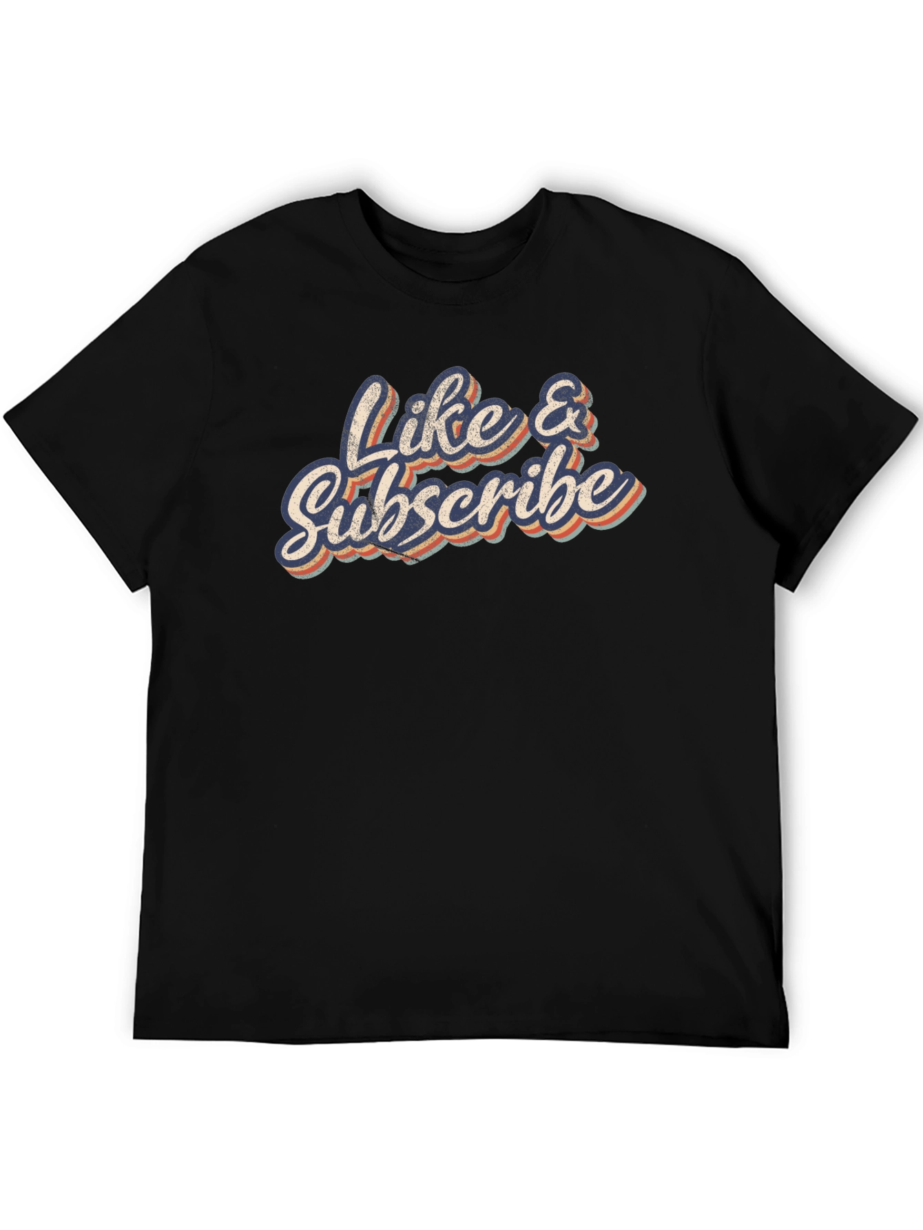 Black Like & Subscribe Retro Style Black T-Shirt view 5