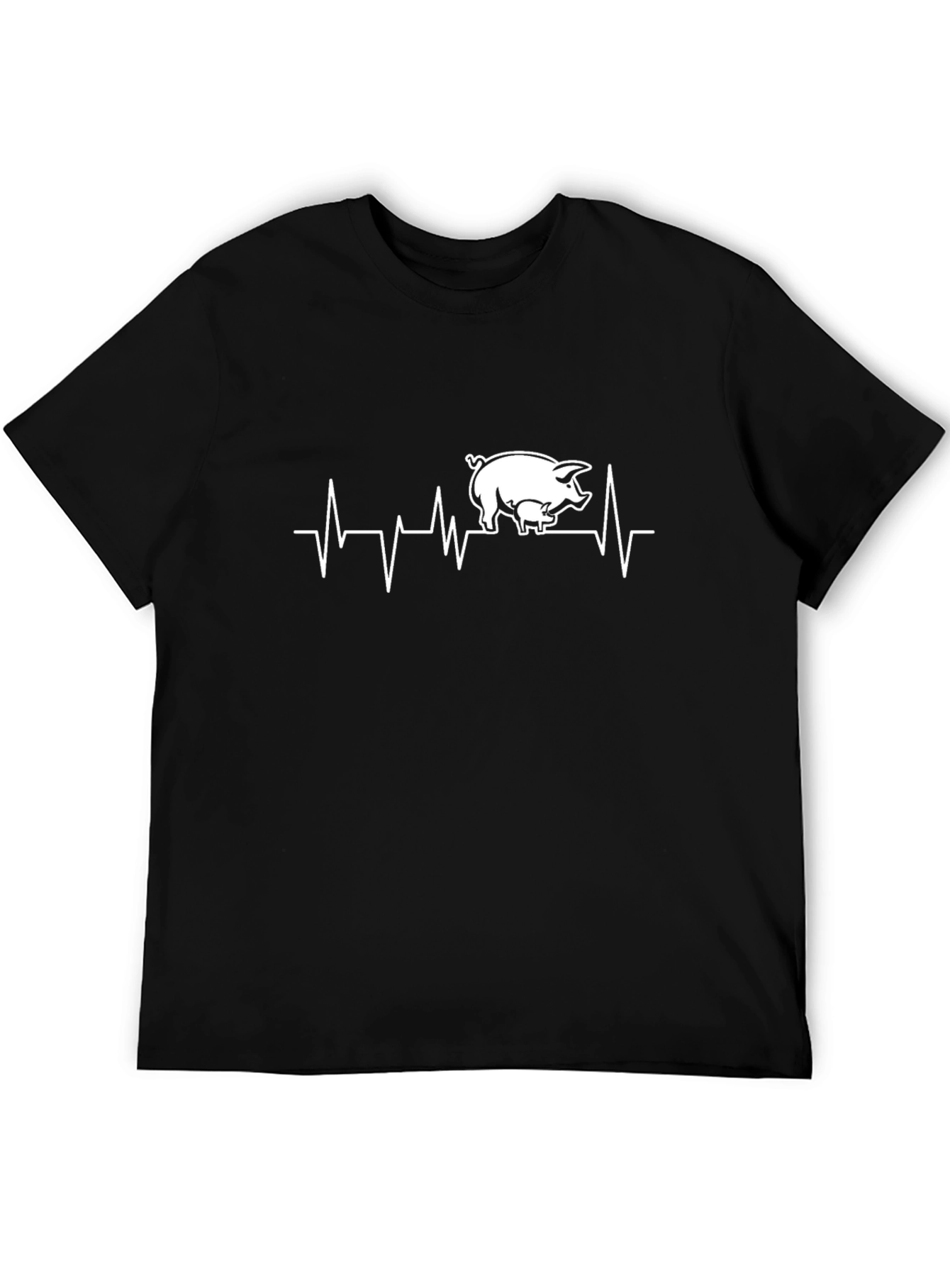 Black Pig Heartbeat T-Shirt - Black Crew Neck Cotton Tee view 5