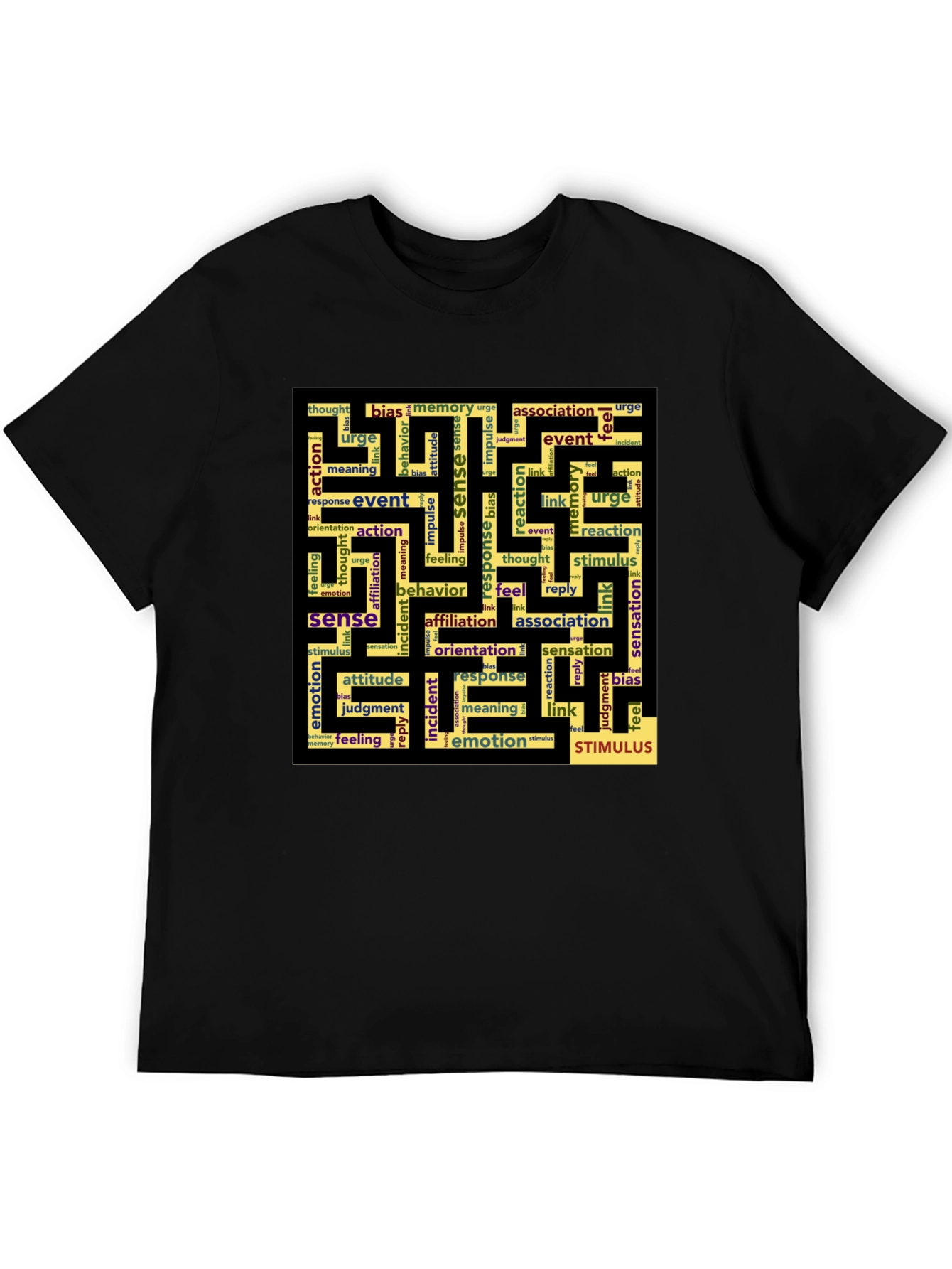 Sense Maze Black T-Shirt - Word Art Design - 5
