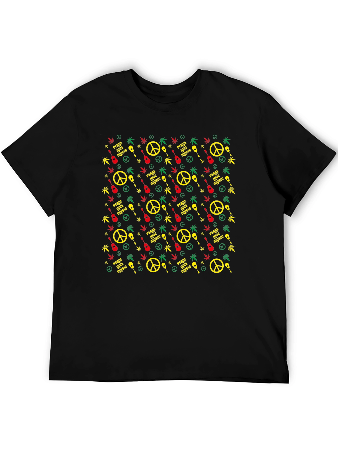 Black Rasta Peace Love Music Graphic T-Shirt view 5