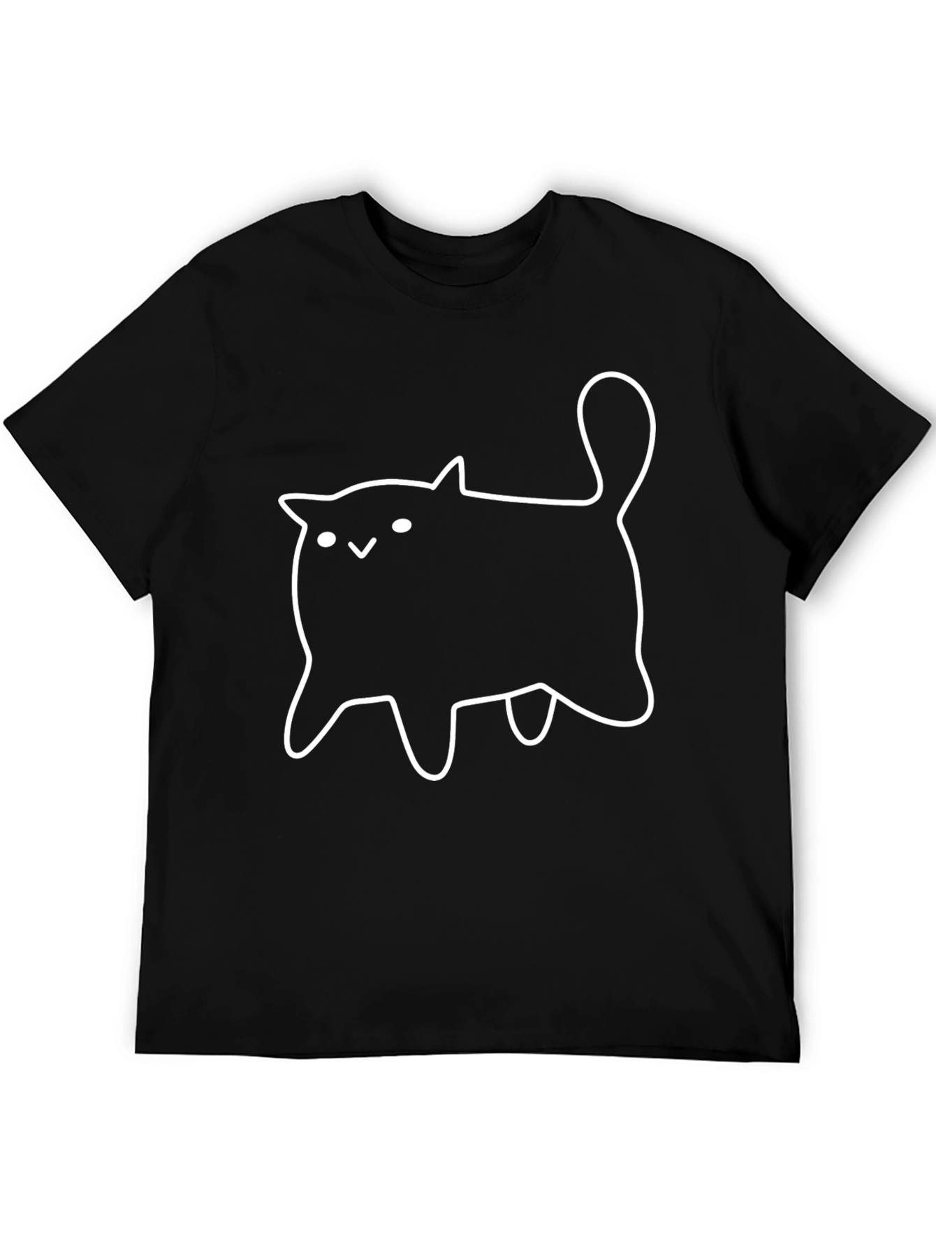 Black Cute Cartoon Cat Black T-Shirt view 5