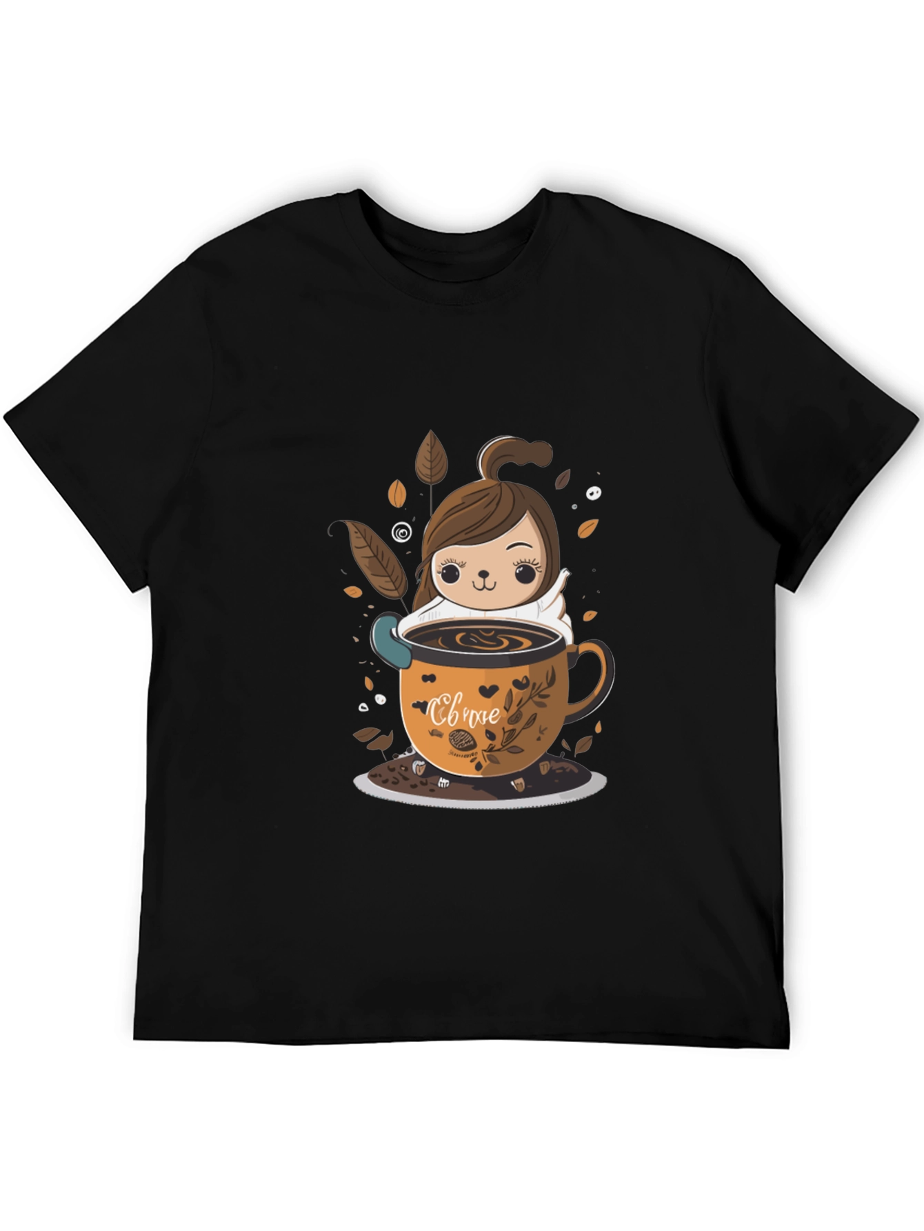 Black Cute Cartoon Coffee Lover T-Shirt view 5