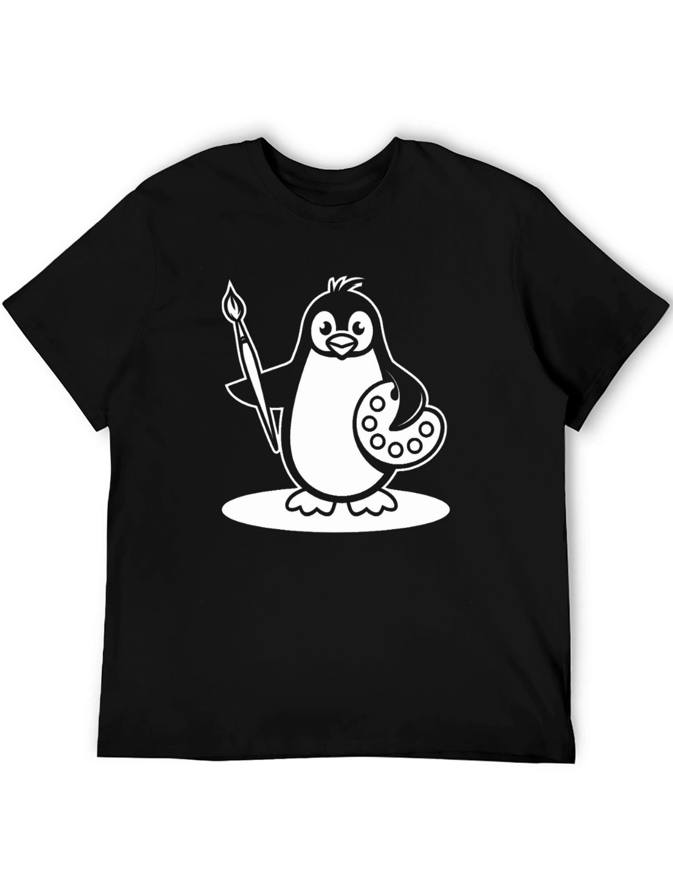 Black Penguin Artist Graphic T-Shirt - Black Cotton Tee view 5