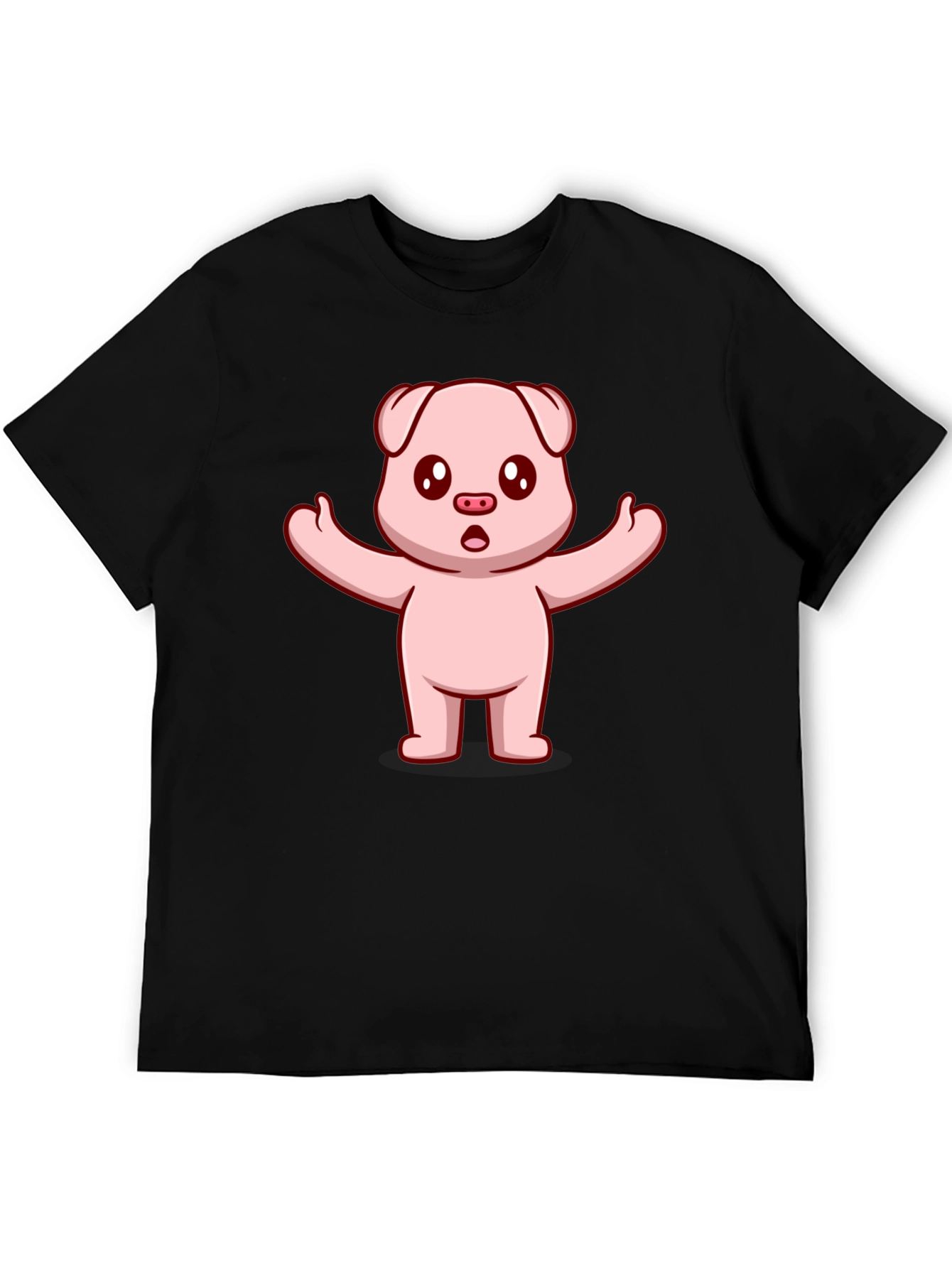 Black Cute Pig Cartoon Black T-Shirt view 5