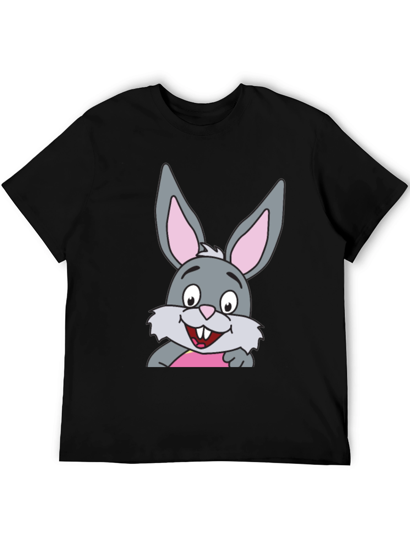 Black Cartoon Rabbit Graphic Print Black T-Shirt view 5