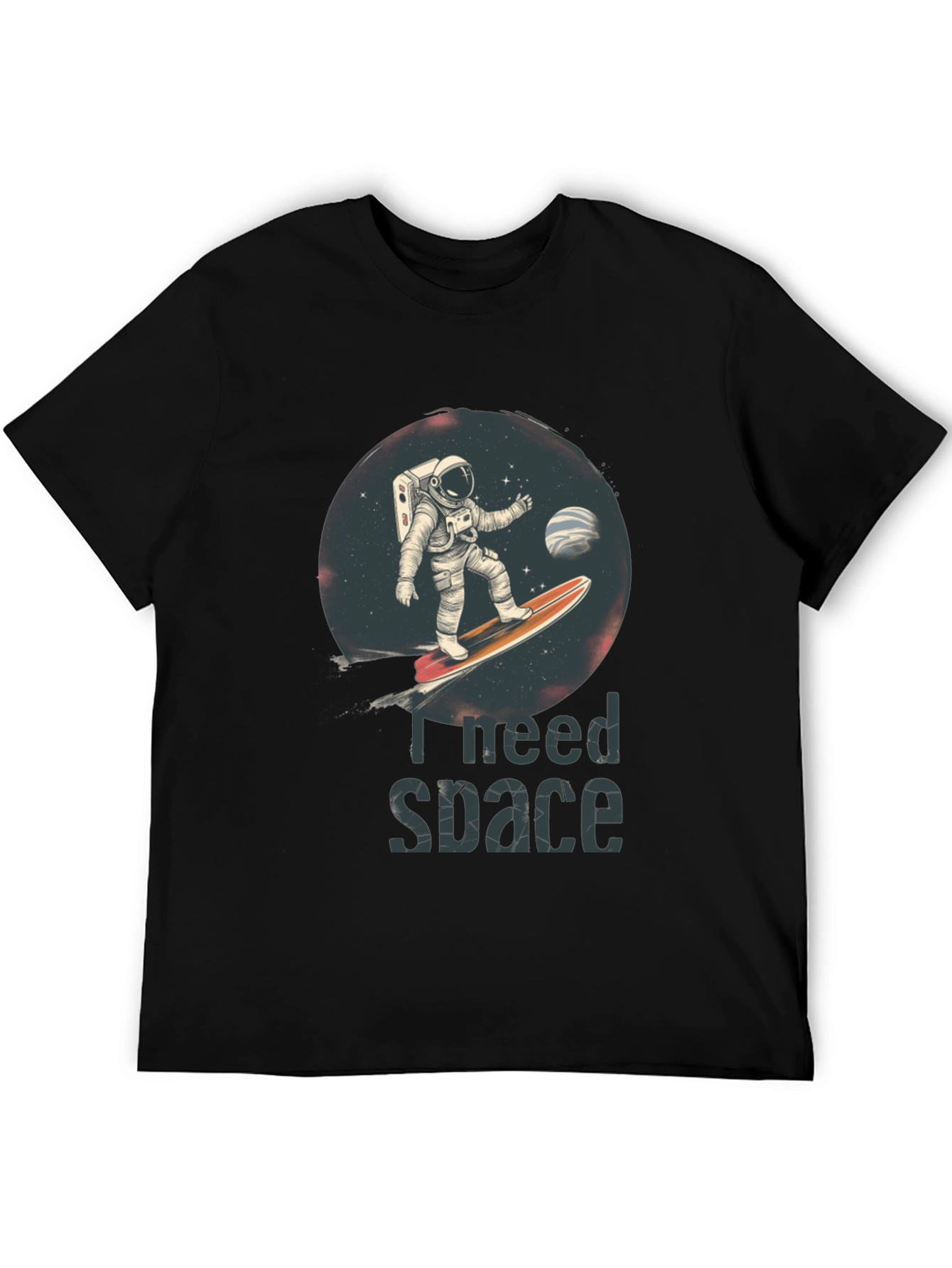 Black I Need Space T-Shirt - Astronaut Surfing Design view 5