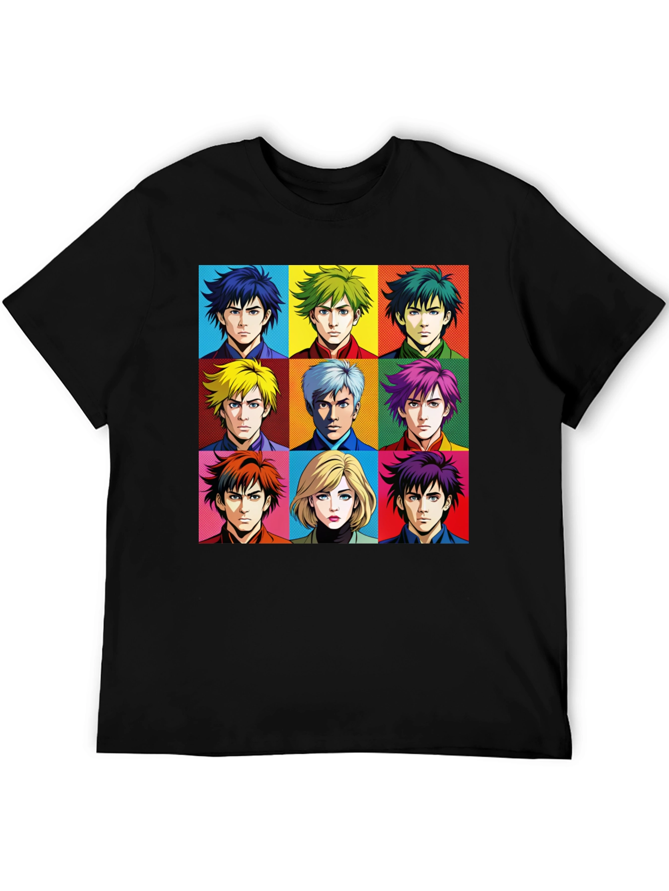 Black Anime Faces T-Shirt, Pop Art Design view 5