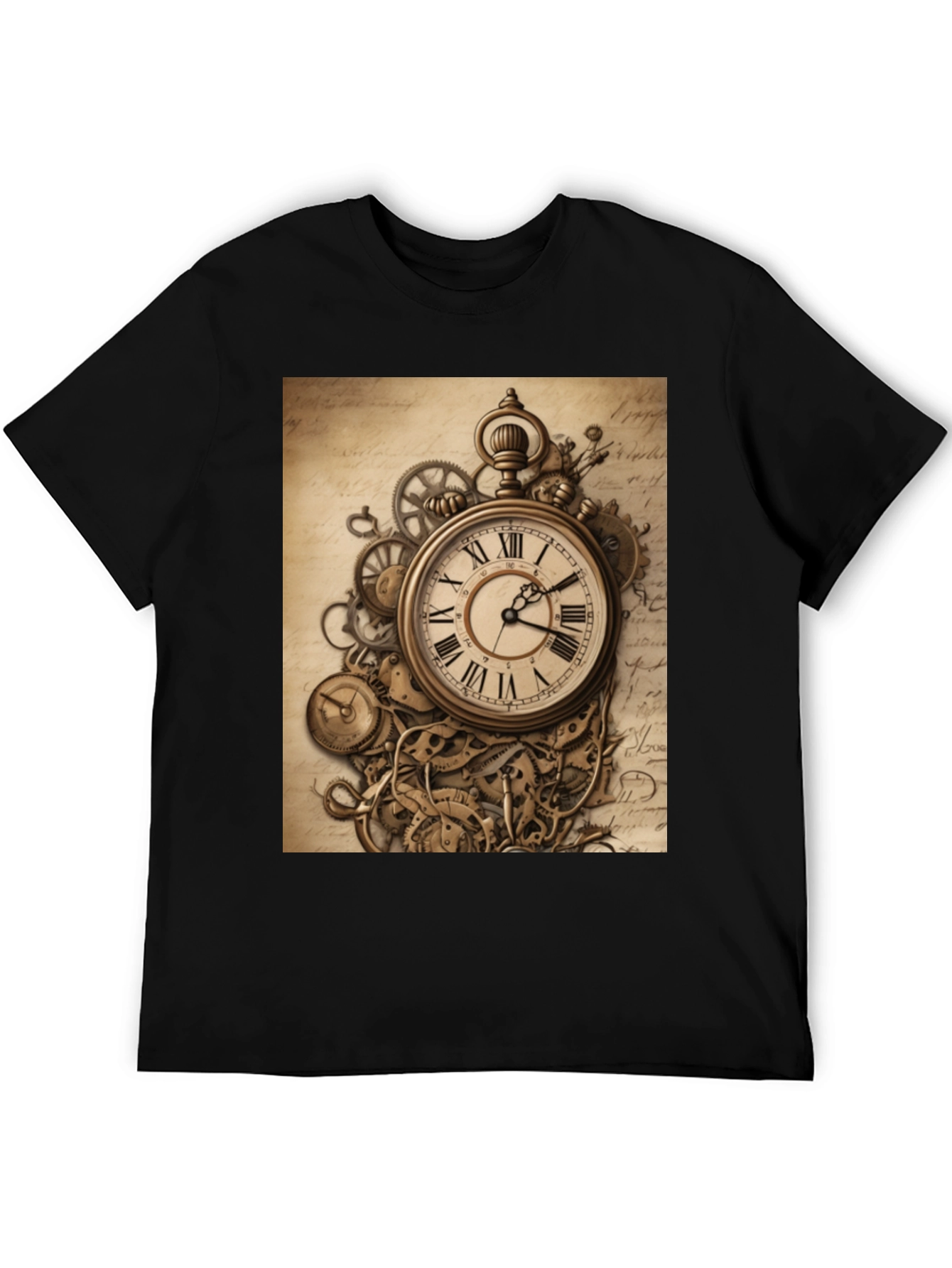 Black Steampunk Clockwork T-Shirt - Timeless Design view 5