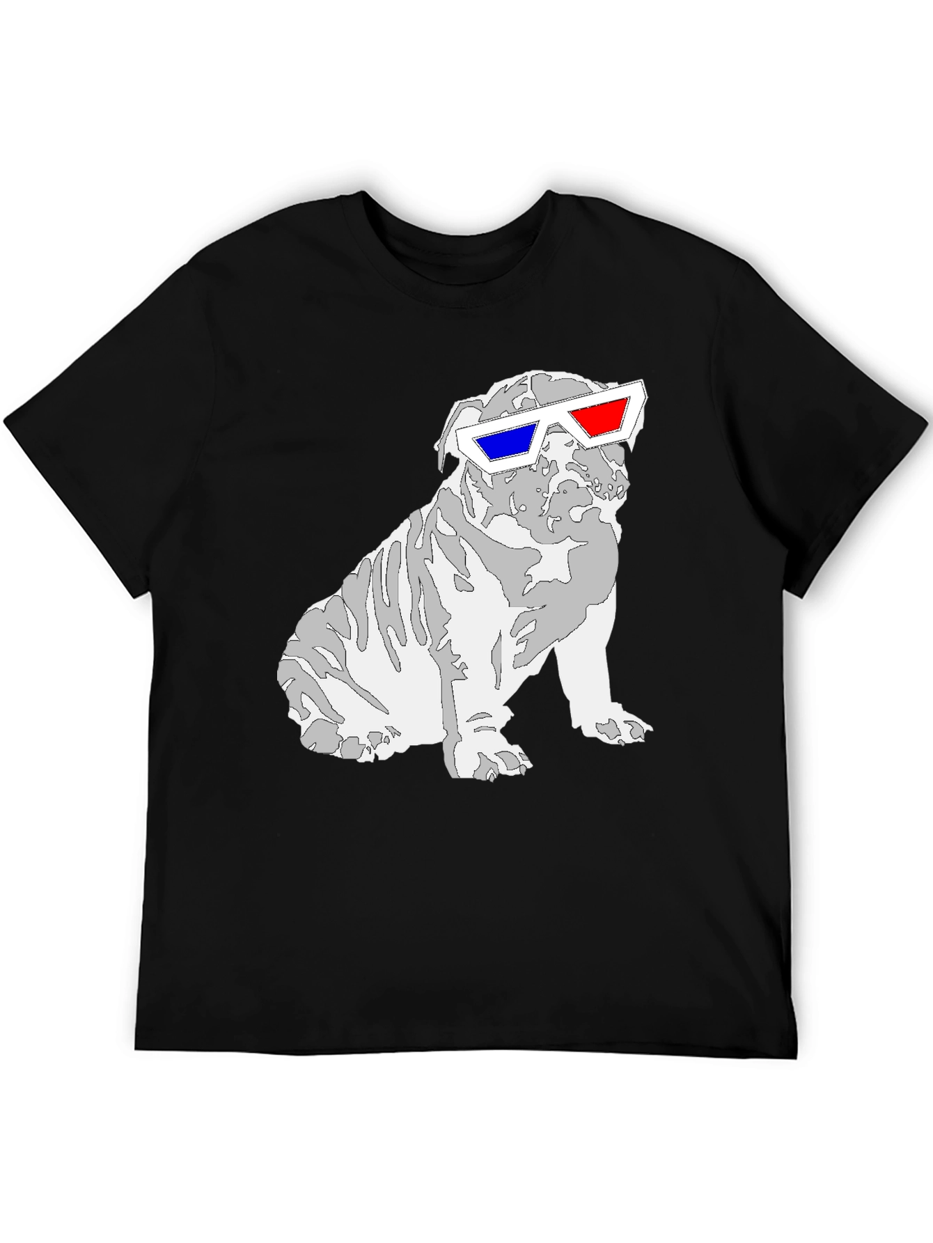 Black Cool Bulldog 3D Glasses Graphic T-Shirt view 5