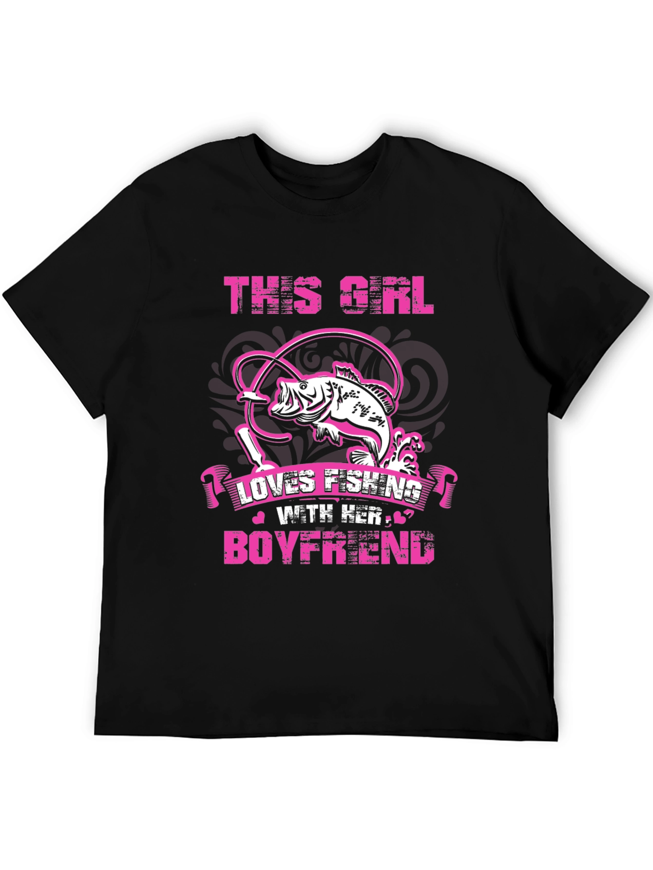 Black Fishing Girl Boyfriend Black T-Shirt view 5