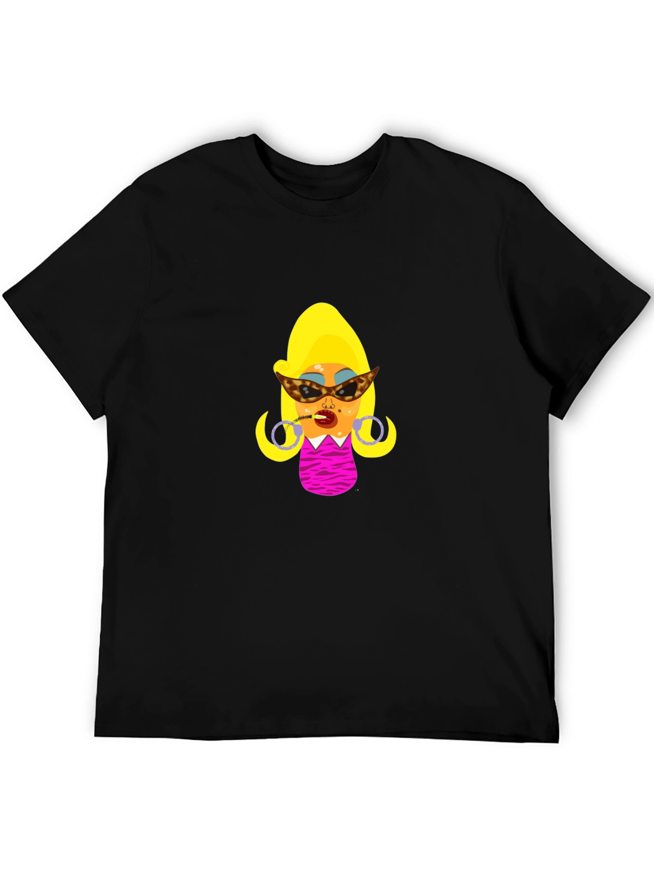 Black Black T-Shirt with Cartoon Woman view 5