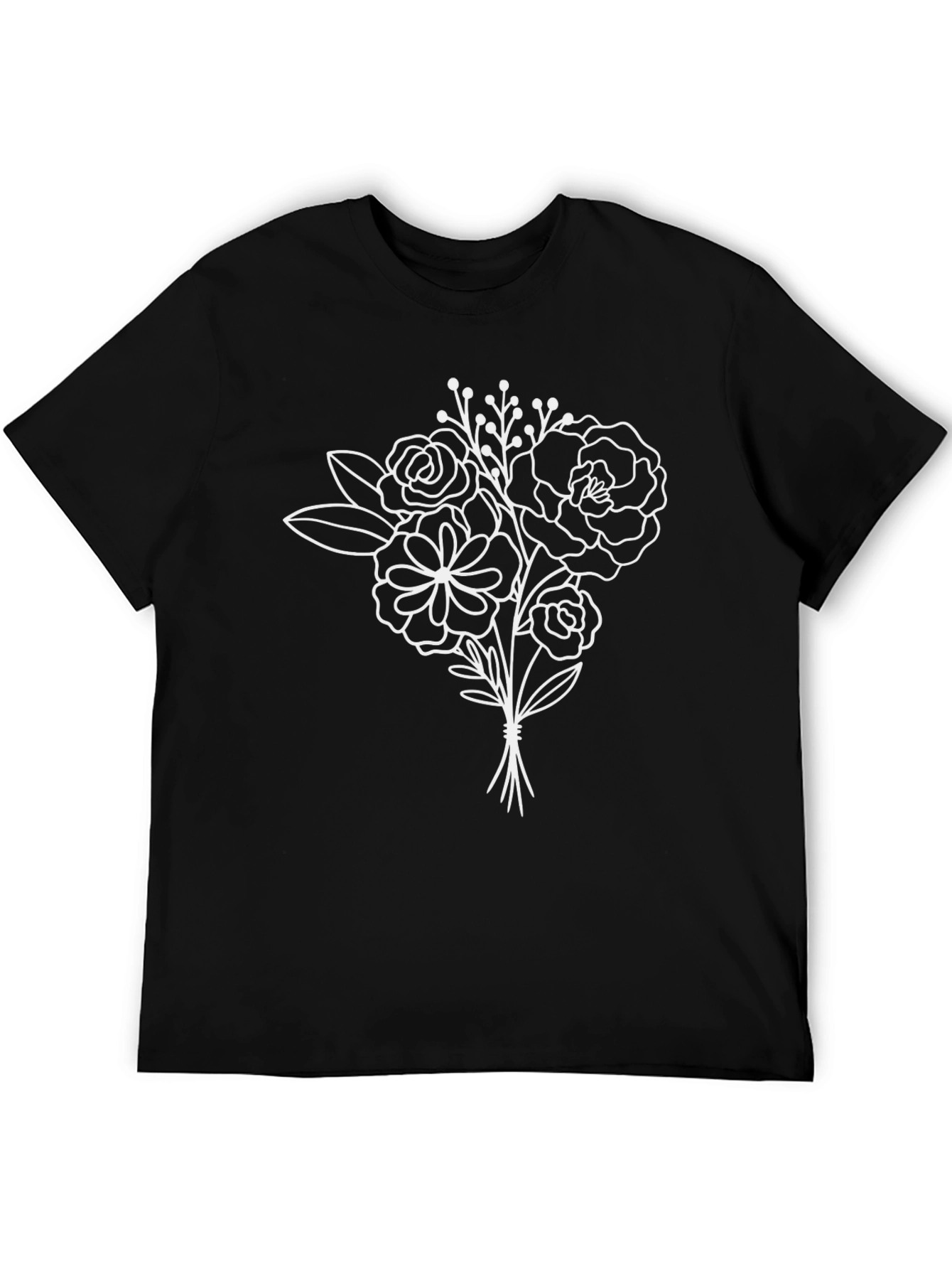 Black Floral Bouquet Graphic Tee - Black Cotton T-Shirt view 5
