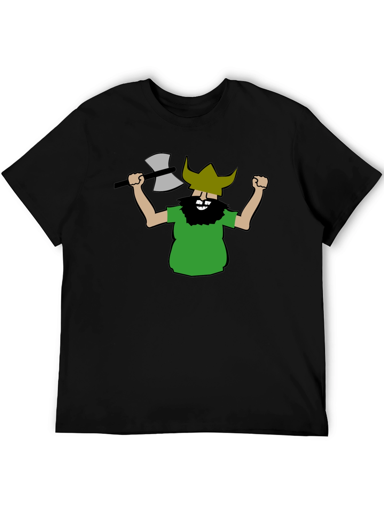 Black Viking Cartoon Graphic Black T-Shirt view 5