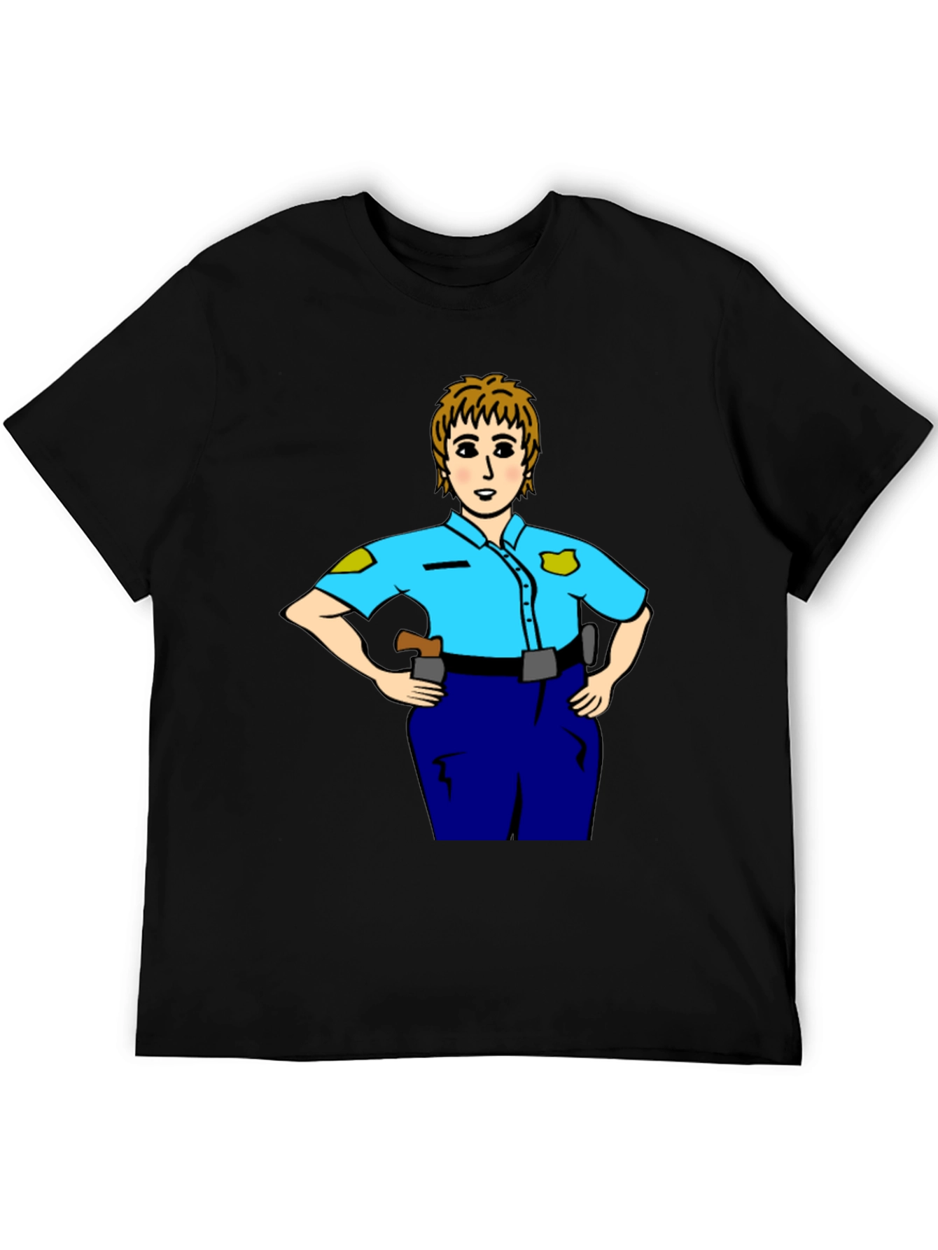 Black Police Woman Cartoon T-Shirt | Graphic Tee view 5