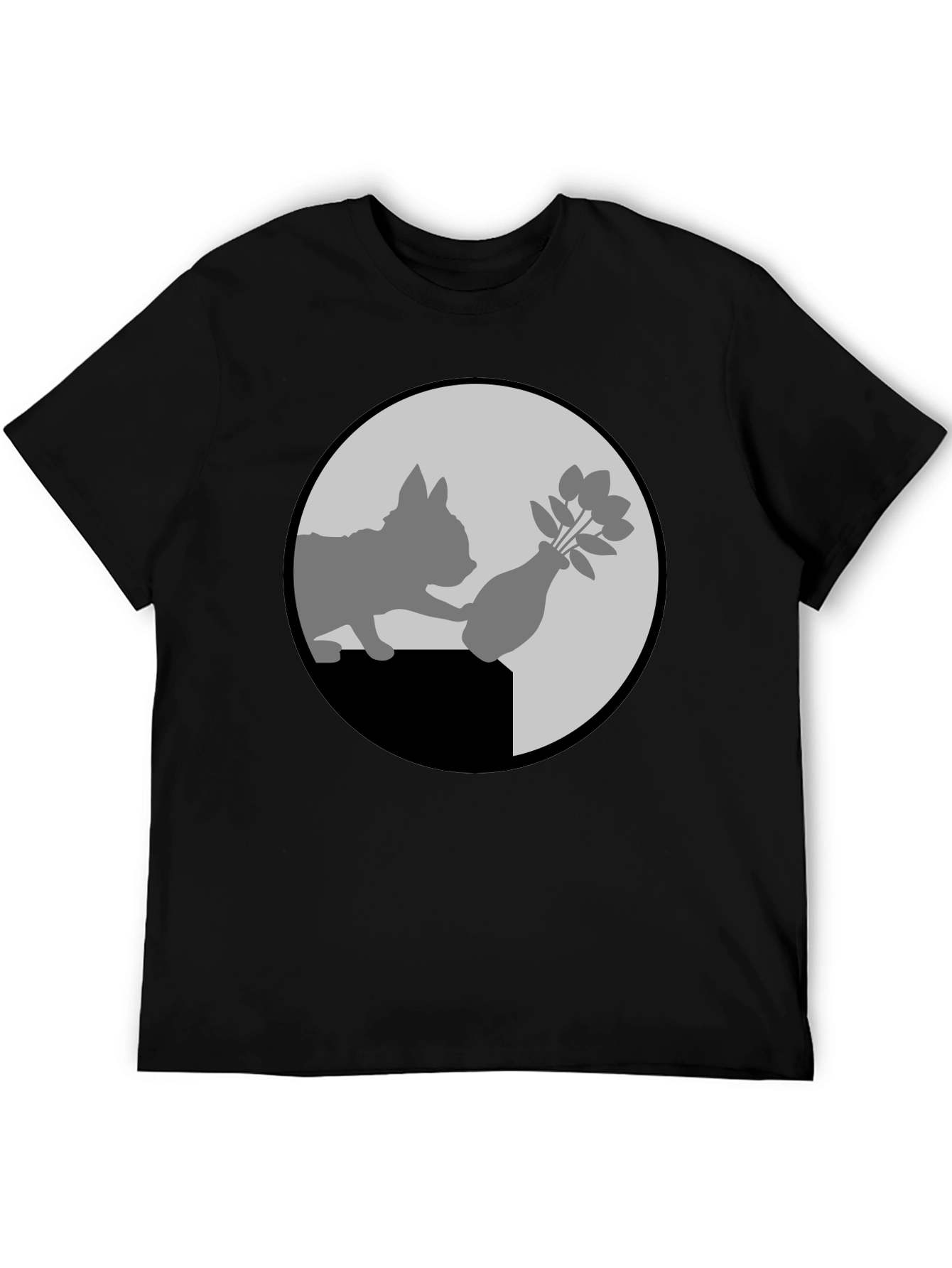 Black Cat & Vase Graphic Tee - Quirky Black T-Shirt view 5