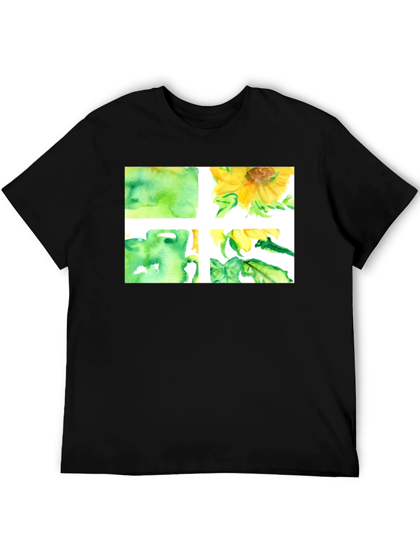 Black Sunflower Watercolor Graphic Black T-Shirt view 5