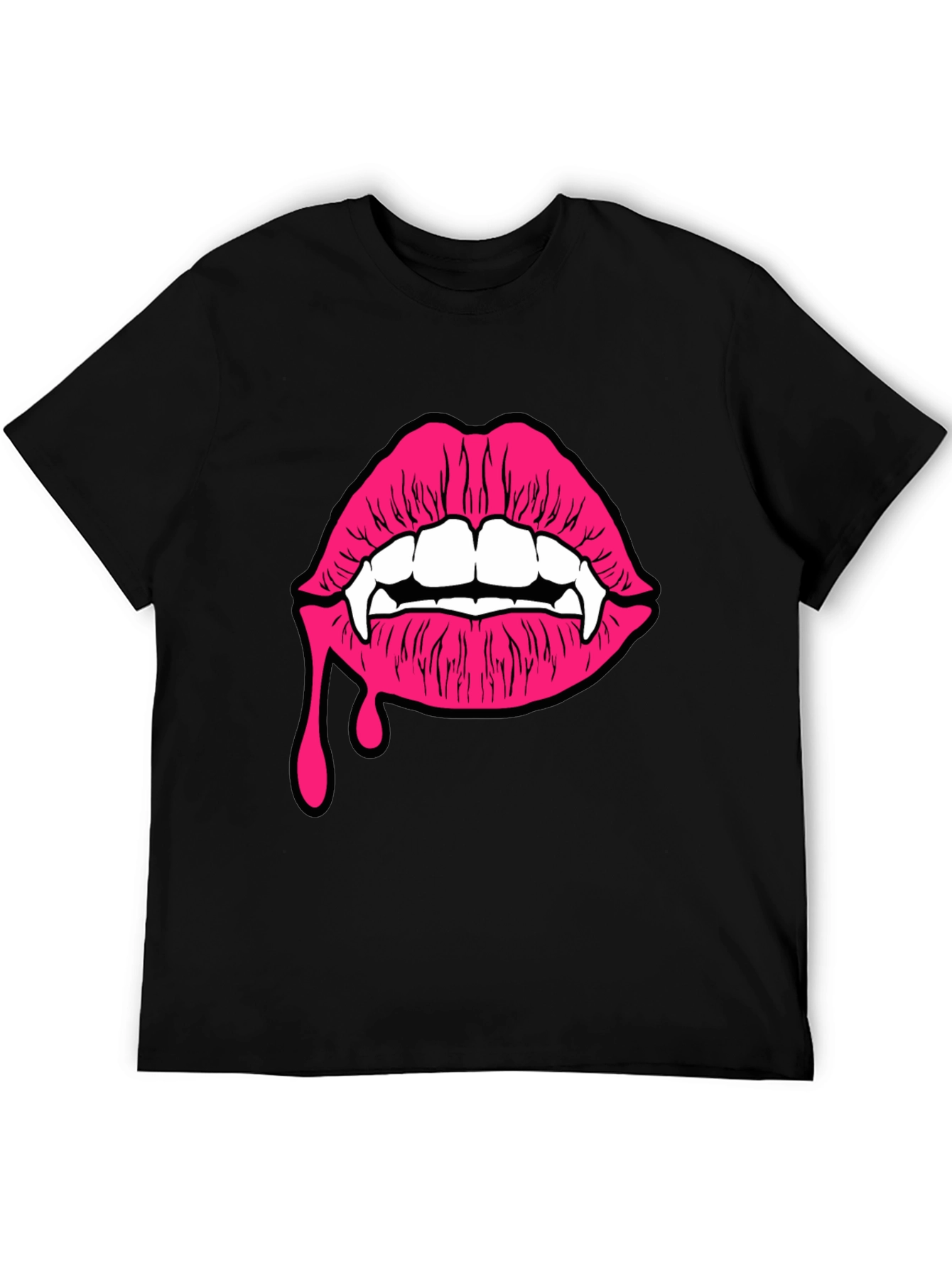 Black Vampire Lips Graphic Tee - Black Cotton T-Shirt view 5