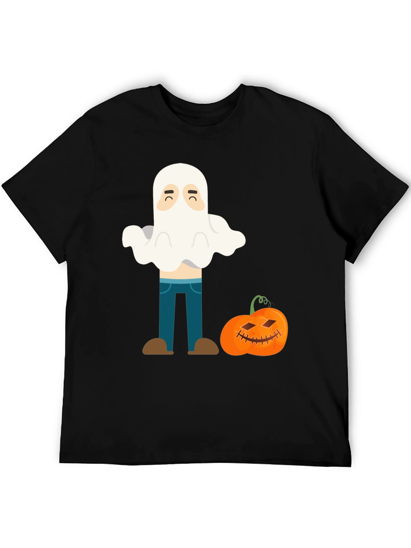 Black Halloween Ghost & Pumpkin Graphic T-Shirt view 5