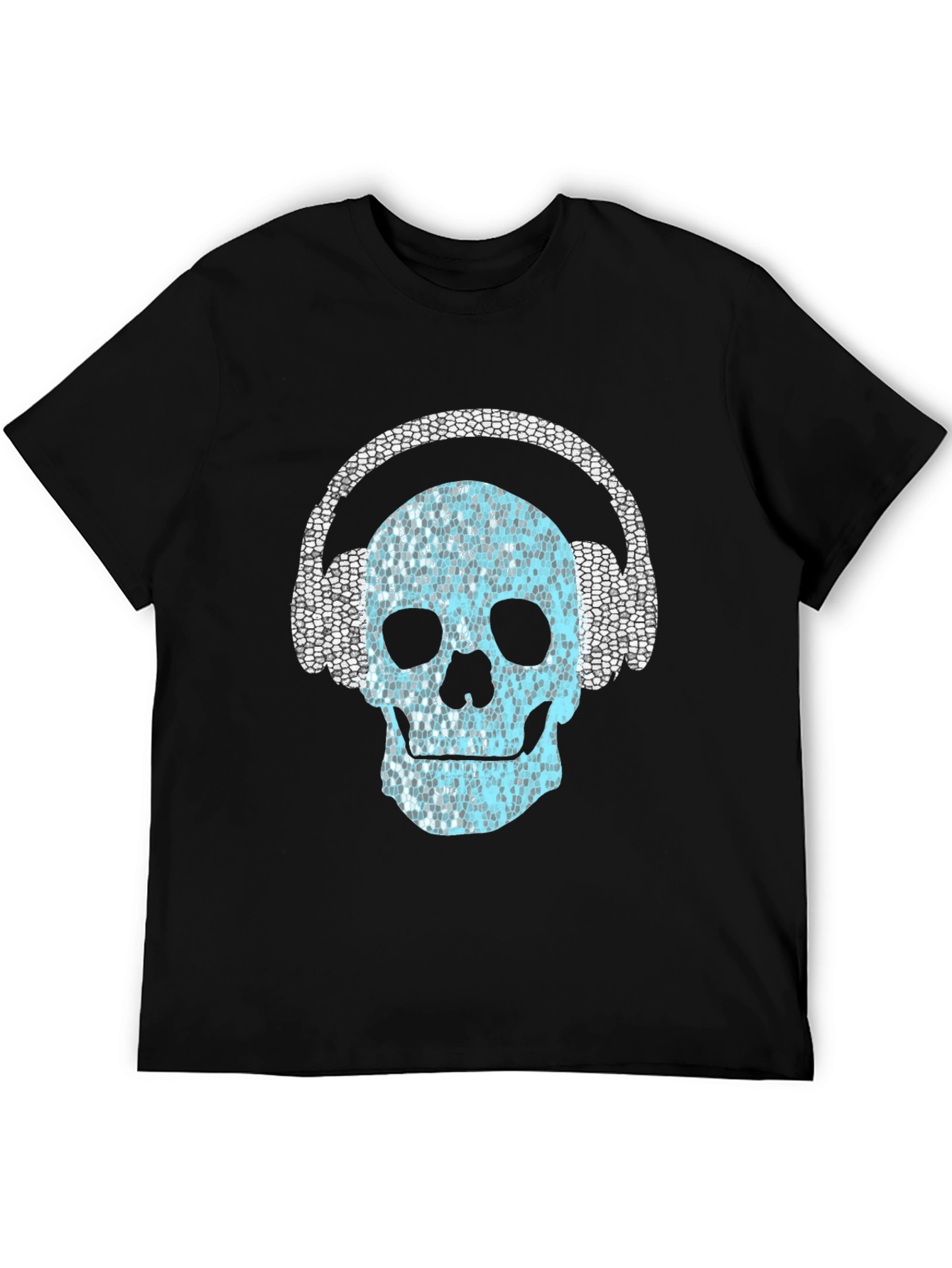 Black Skull with Headphones Graphic T-Shirt view 5