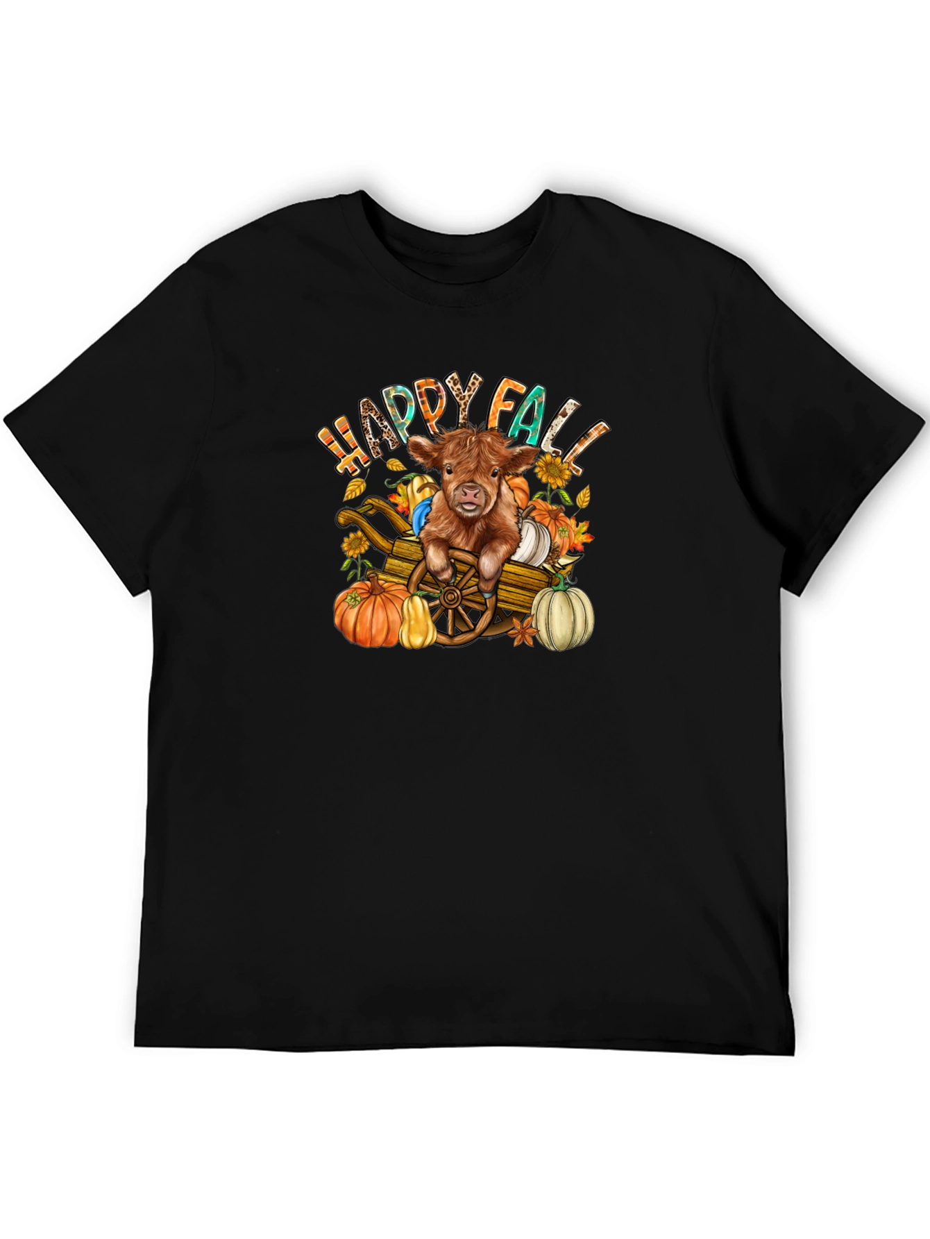 Black Happy Fall Highland Cow T-Shirt view 5