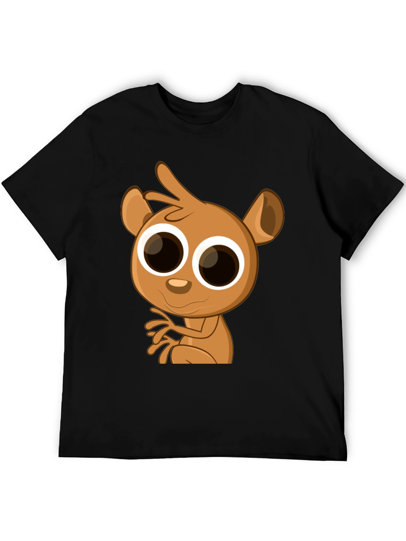 Black Cartoon Lemur Graphic Tee - Black Cotton Blend view 5