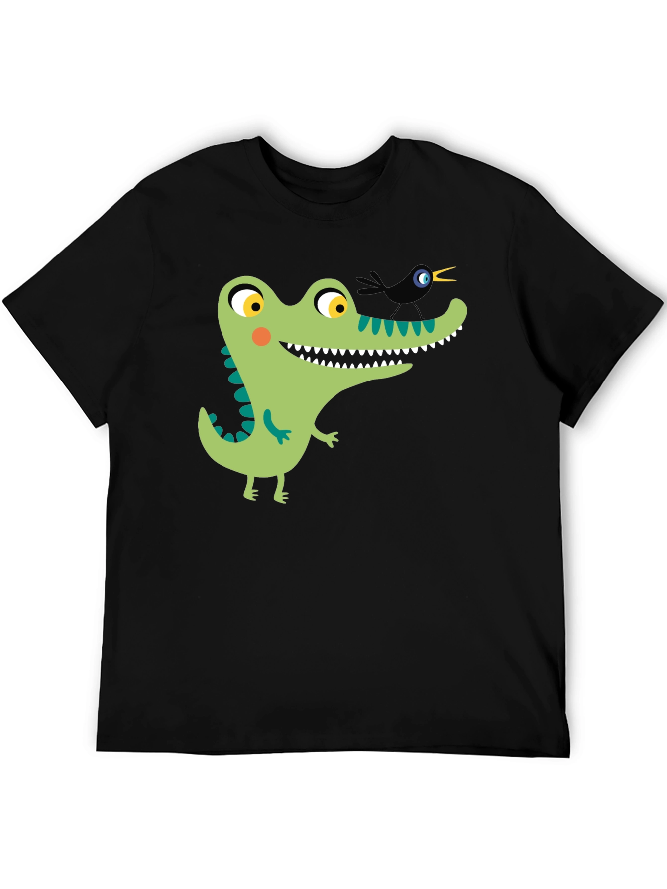 Black Cartoon Alligator Graphic Tee - Black Cotton view 5