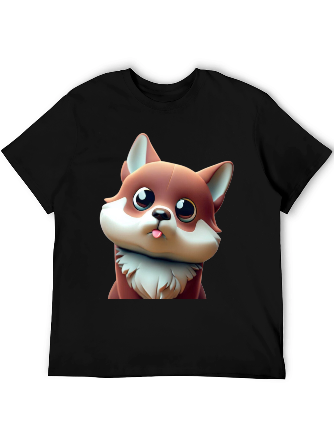 Black Cute Cartoon Fox Black T-Shirt view 5