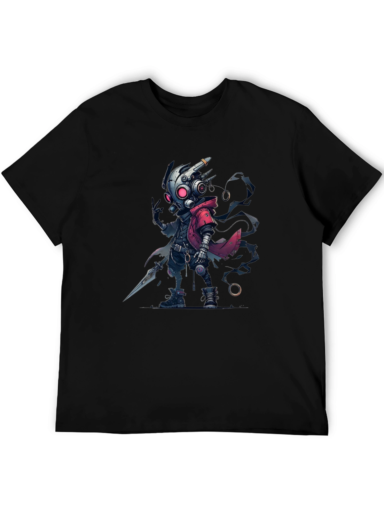 Black Cyberpunk Cartoon Graphic T-Shirt view 5